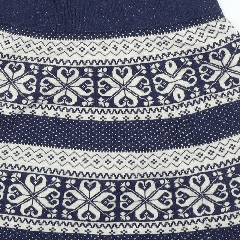 Fat Face Womens Blue Geometric Cotton Skater Skirt Size 10