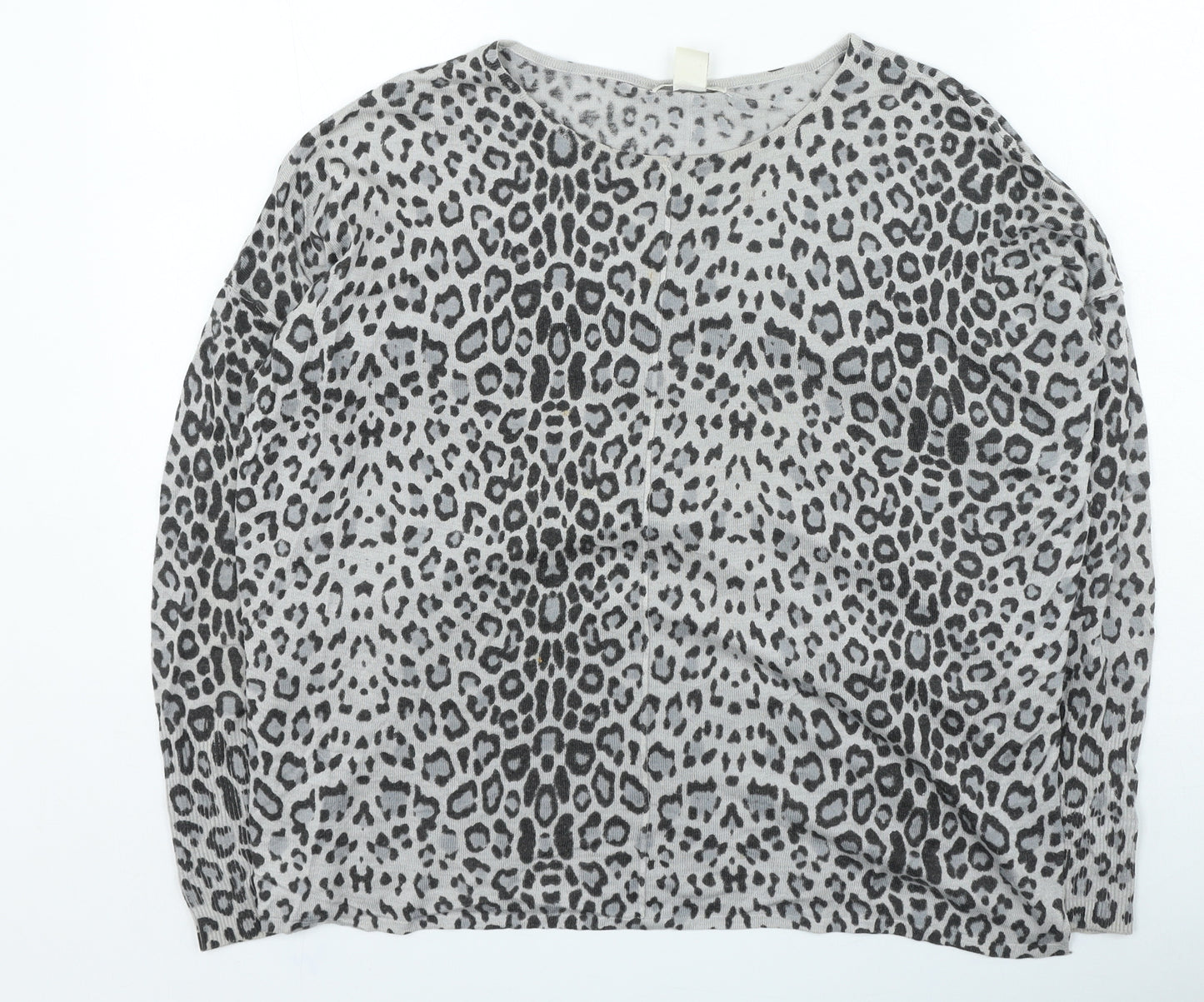 H&M Womens Brown Round Neck Animal Print Acrylic Pullover Jumper Size XS - Leopard Print