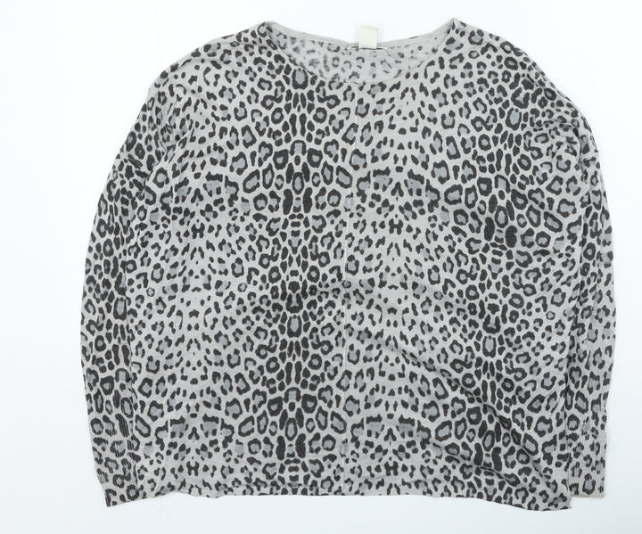 H&M Womens Brown Round Neck Animal Print Acrylic Pullover Jumper Size XS - Leopard Print