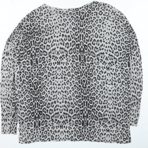 H&M Womens Brown Round Neck Animal Print Acrylic Pullover Jumper Size XS - Leopard Print