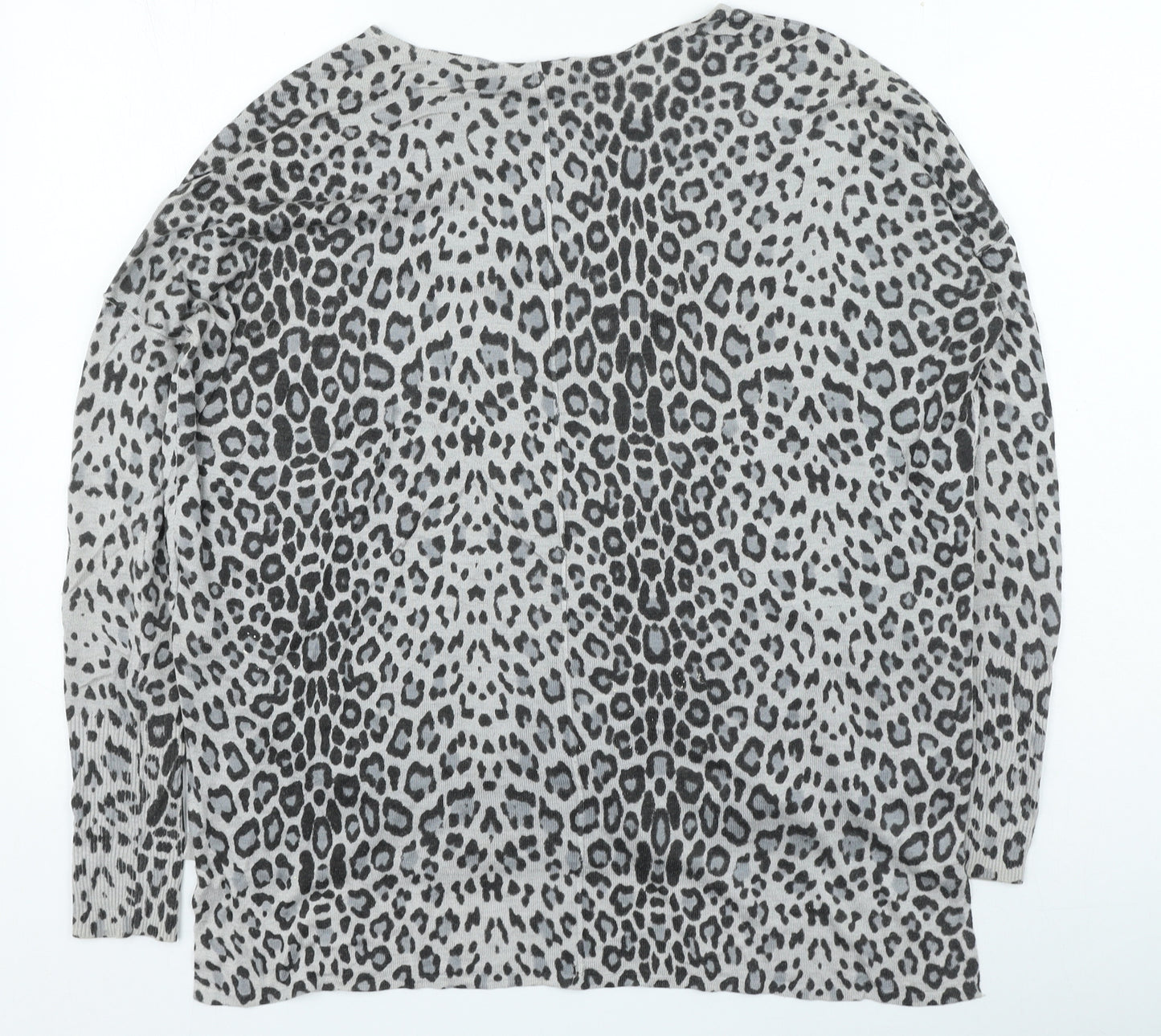 H&M Womens Brown Round Neck Animal Print Acrylic Pullover Jumper Size XS - Leopard Print