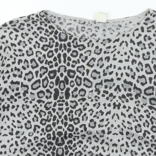 H&M Womens Brown Round Neck Animal Print Acrylic Pullover Jumper Size XS - Leopard Print