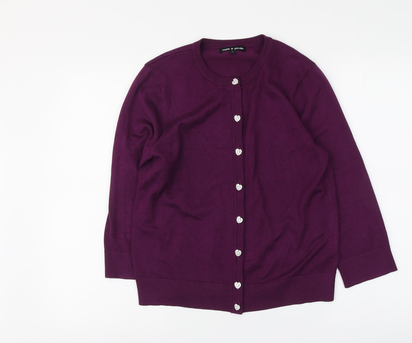 Cable & Gauge Womens Purple Round Neck Viscose Cardigan Jumper Size L