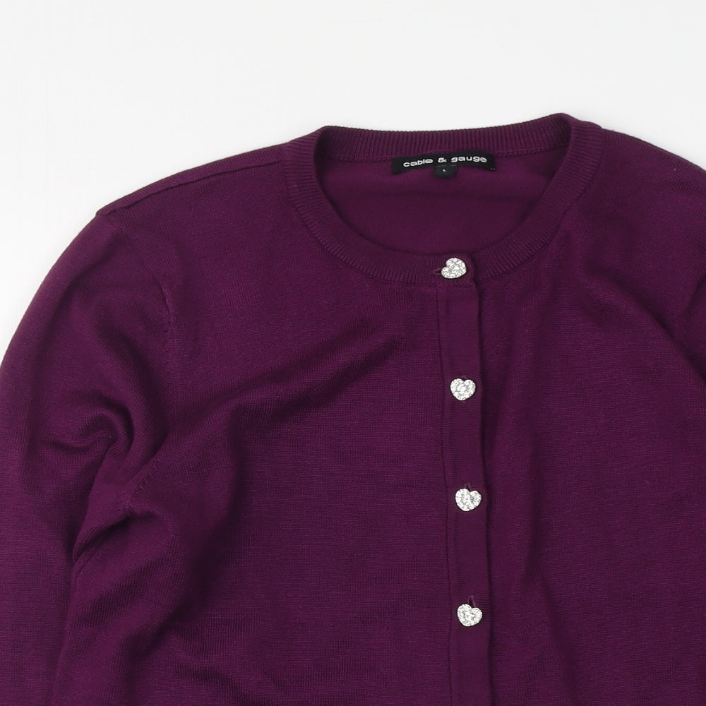 Cable & Gauge Womens Purple Round Neck Viscose Cardigan Jumper Size L