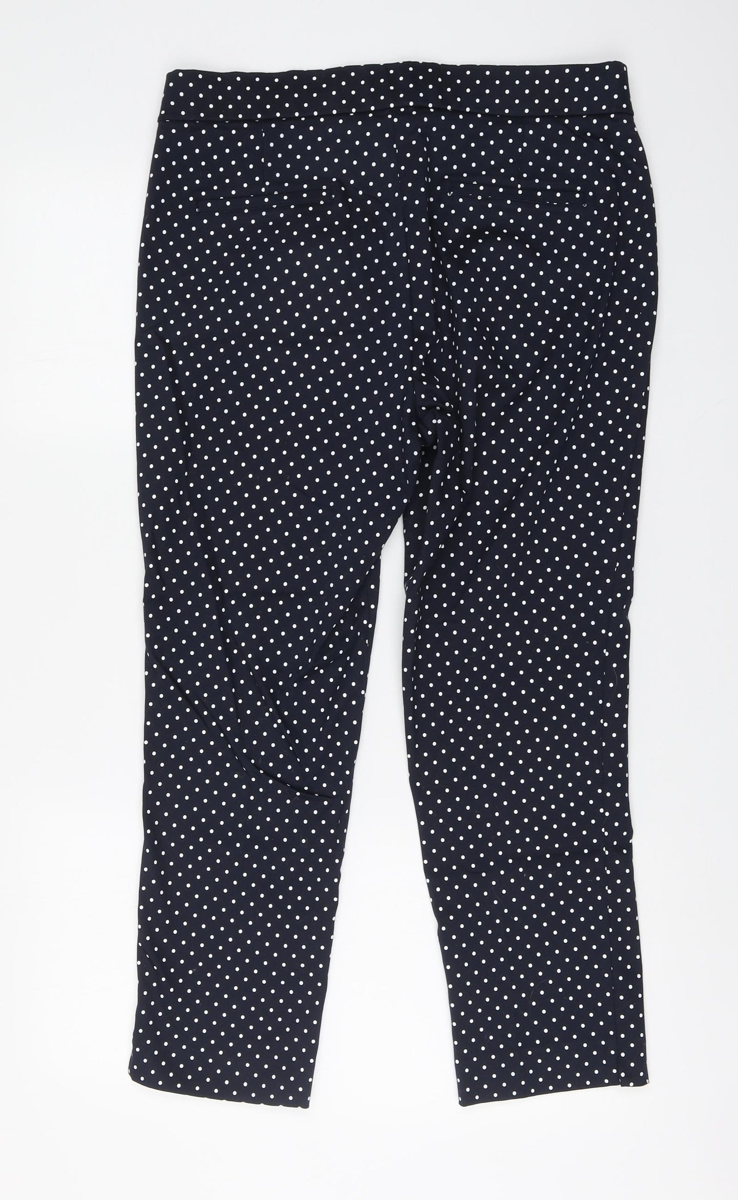Savida Womens Blue Polka Dot Cotton Carrot Trousers Size 14 L25 in Regular Button