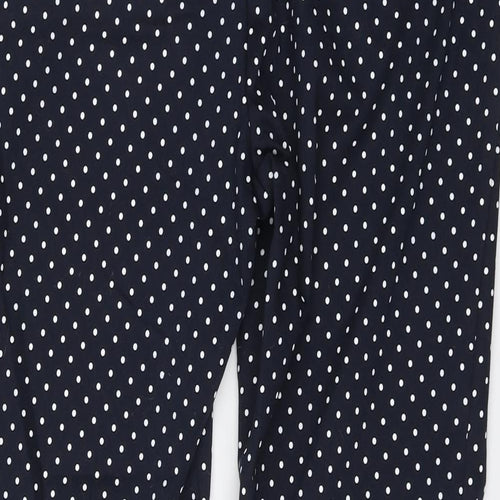 Savida Womens Blue Polka Dot Cotton Carrot Trousers Size 14 L25 in Regular Button