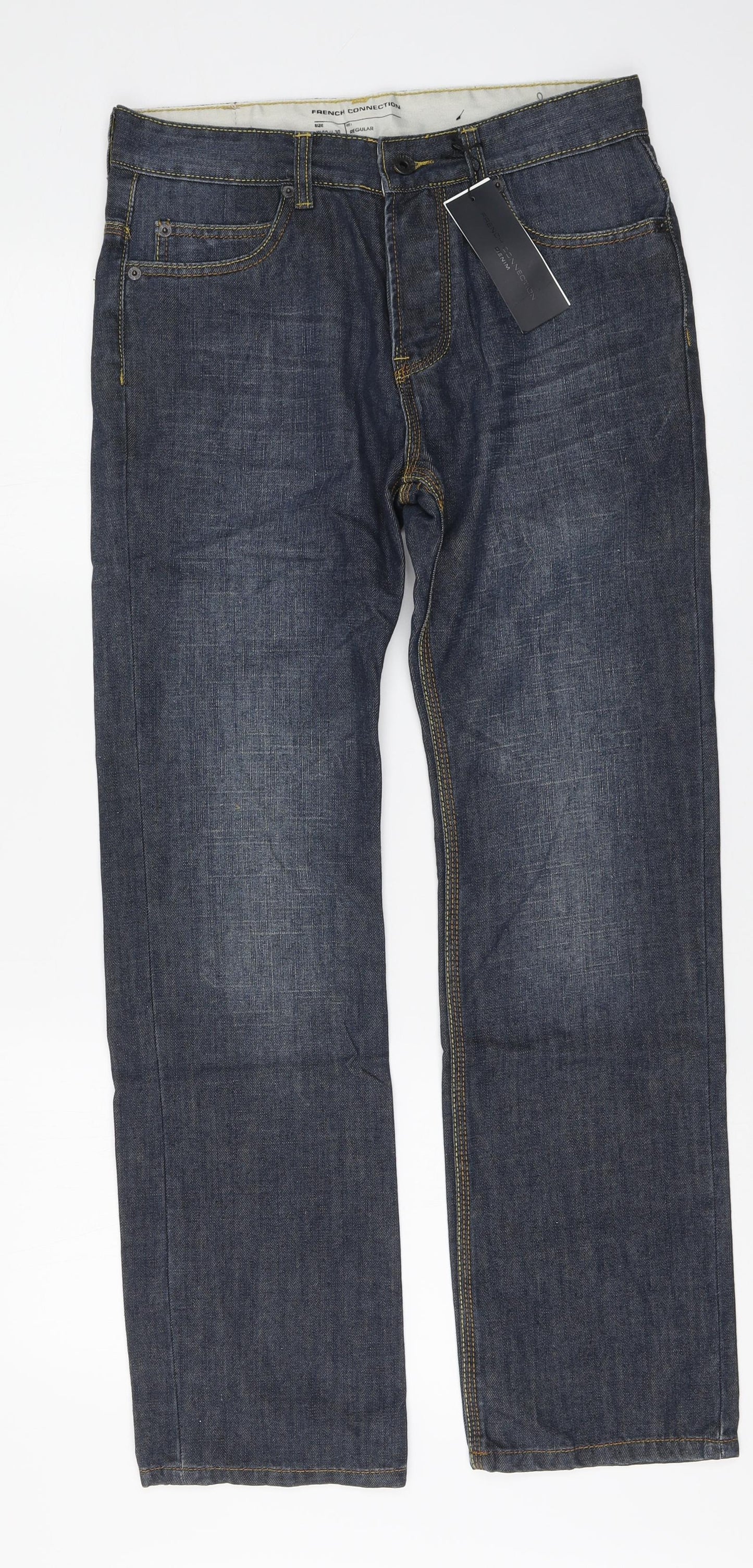 French Connection Mens Blue Cotton Straight Jeans Size 30 in L30 in Regular Button