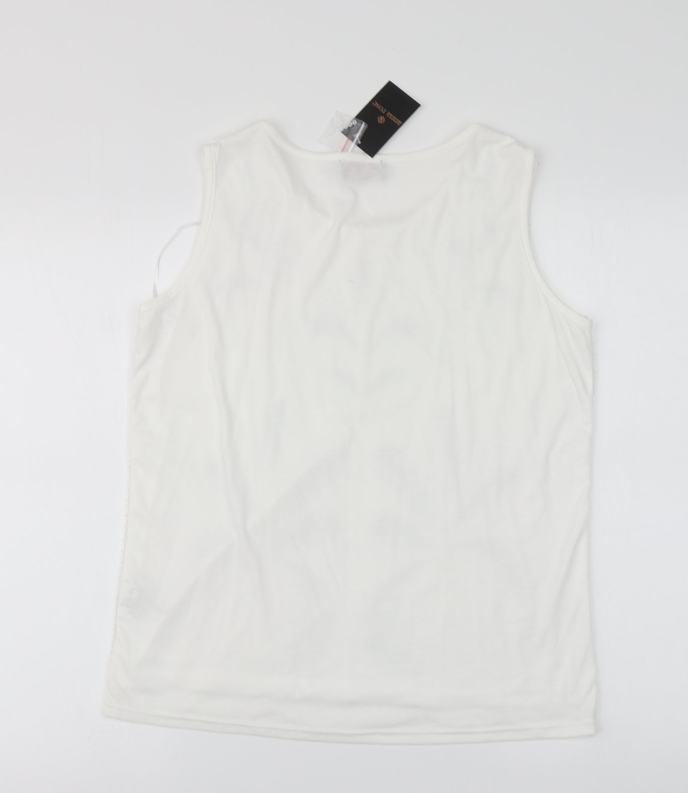 Anna Rose Womens White Geometric Polyester Basic Tank Size M Round Neck