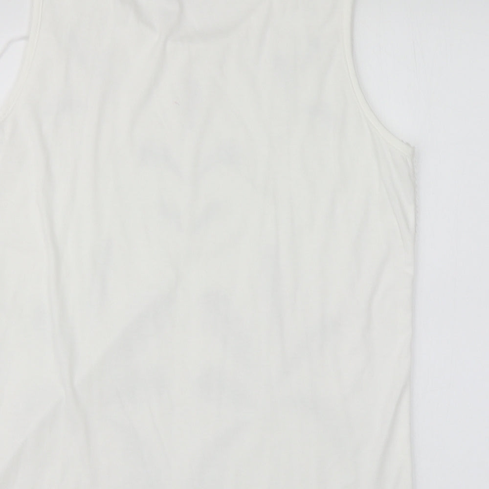 Anna Rose Womens White Geometric Polyester Basic Tank Size M Round Neck