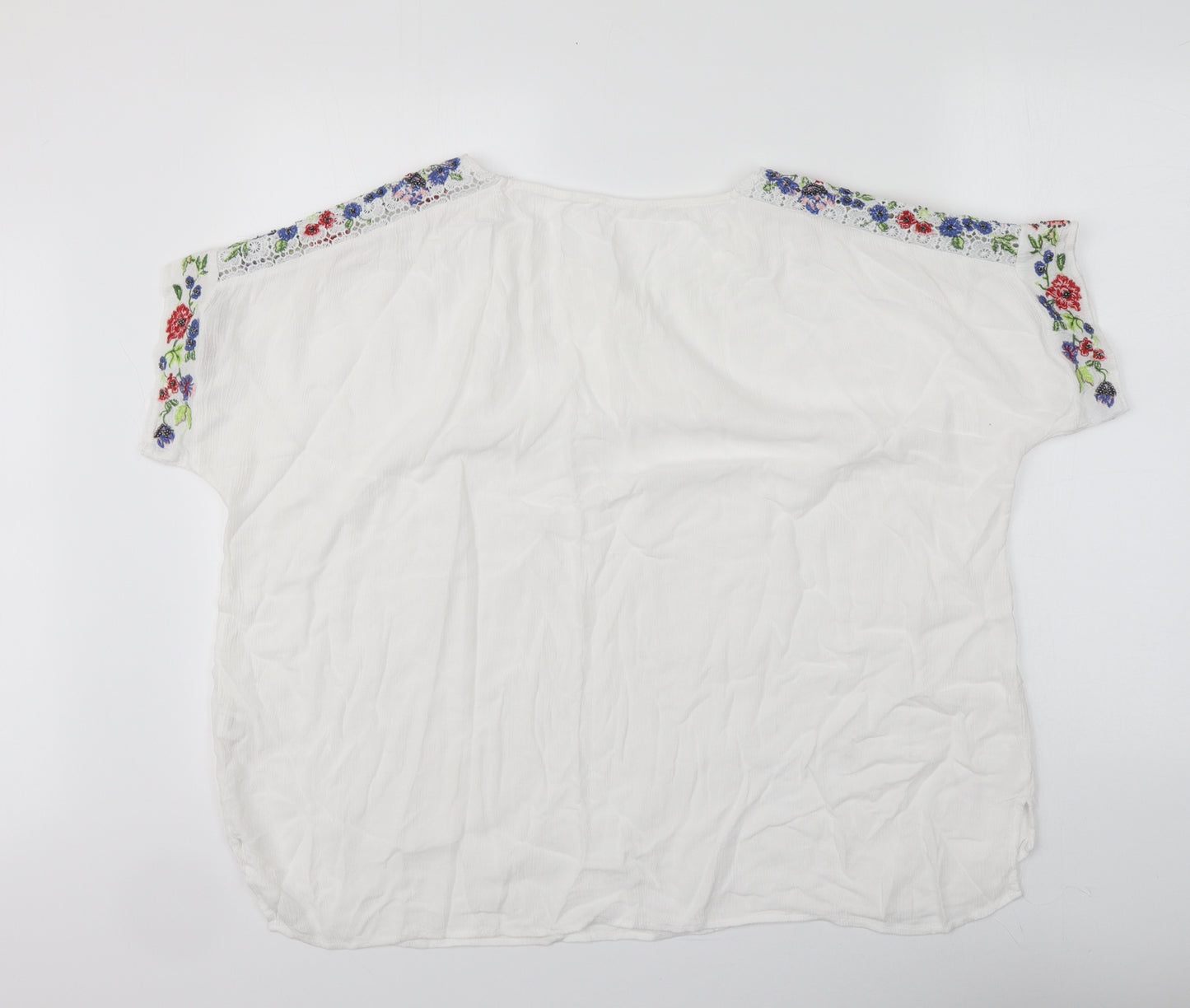 F&F Womens White Floral Polyester Basic Blouse Size 12 Round Neck