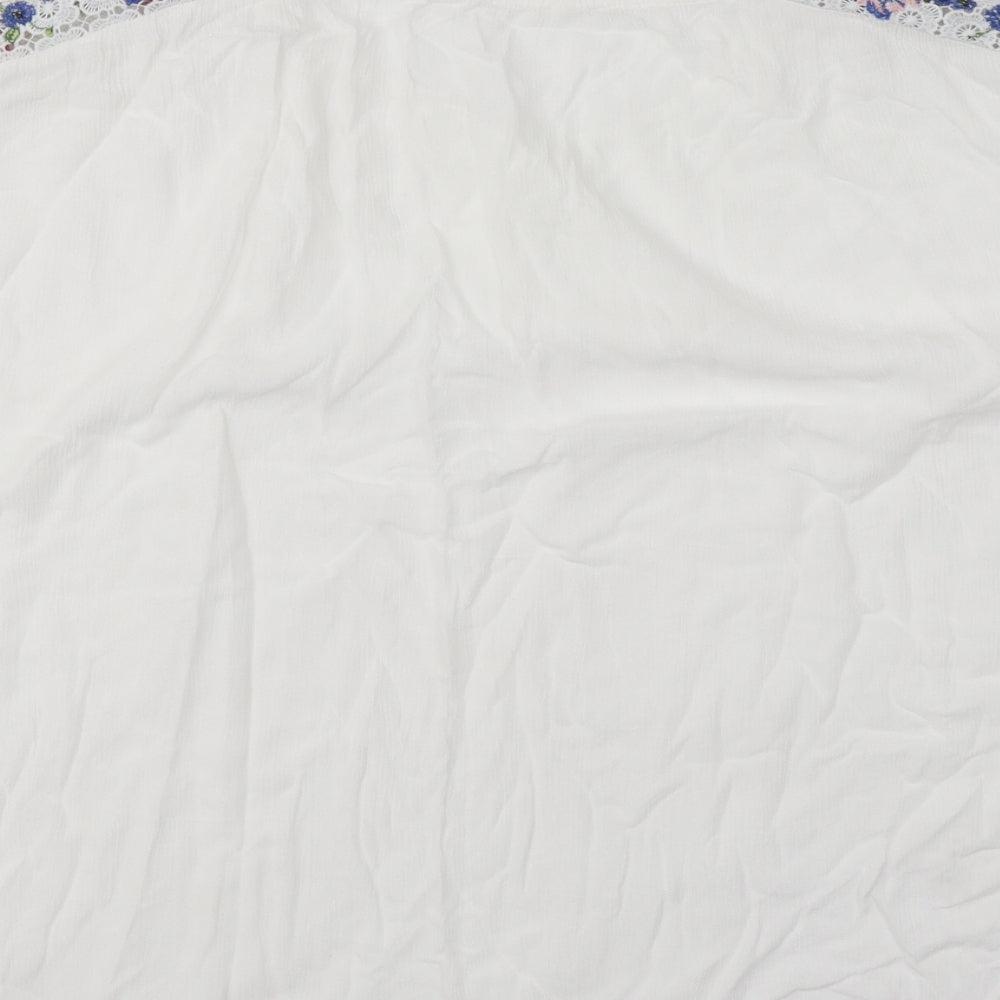 F&F Womens White Floral Polyester Basic Blouse Size 12 Round Neck