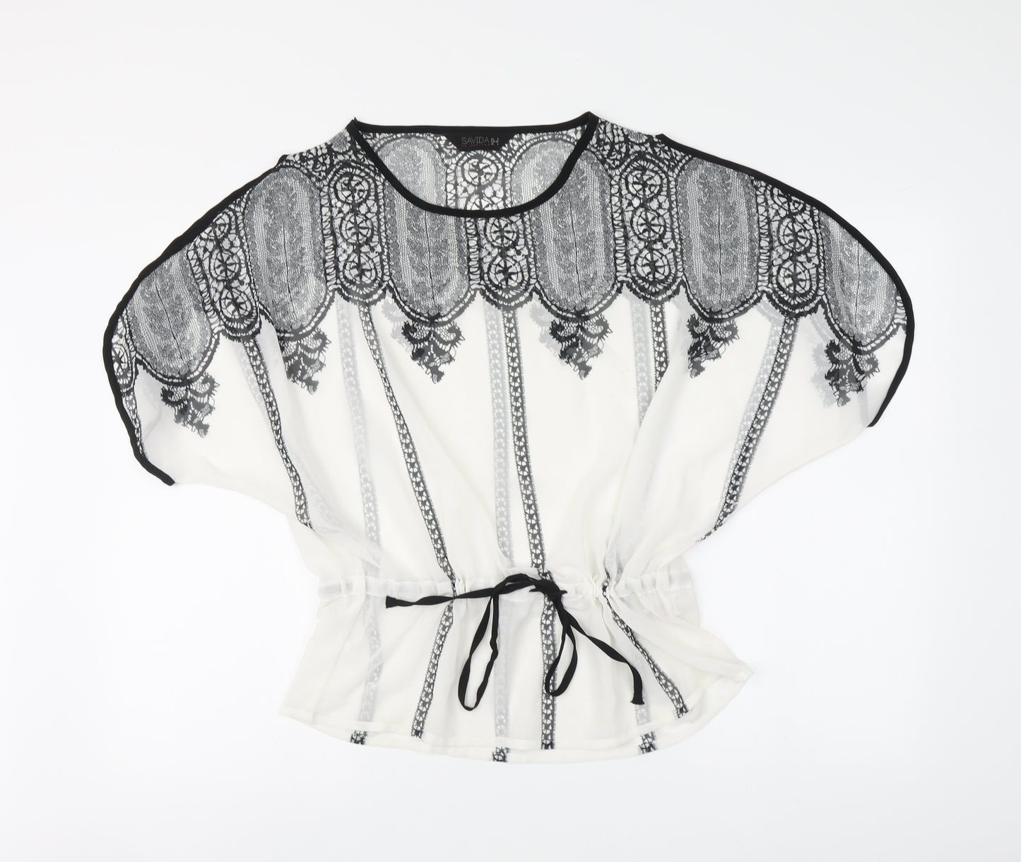 Savida Womens White Geometric Polyester Basic Blouse Size 8 Round Neck
