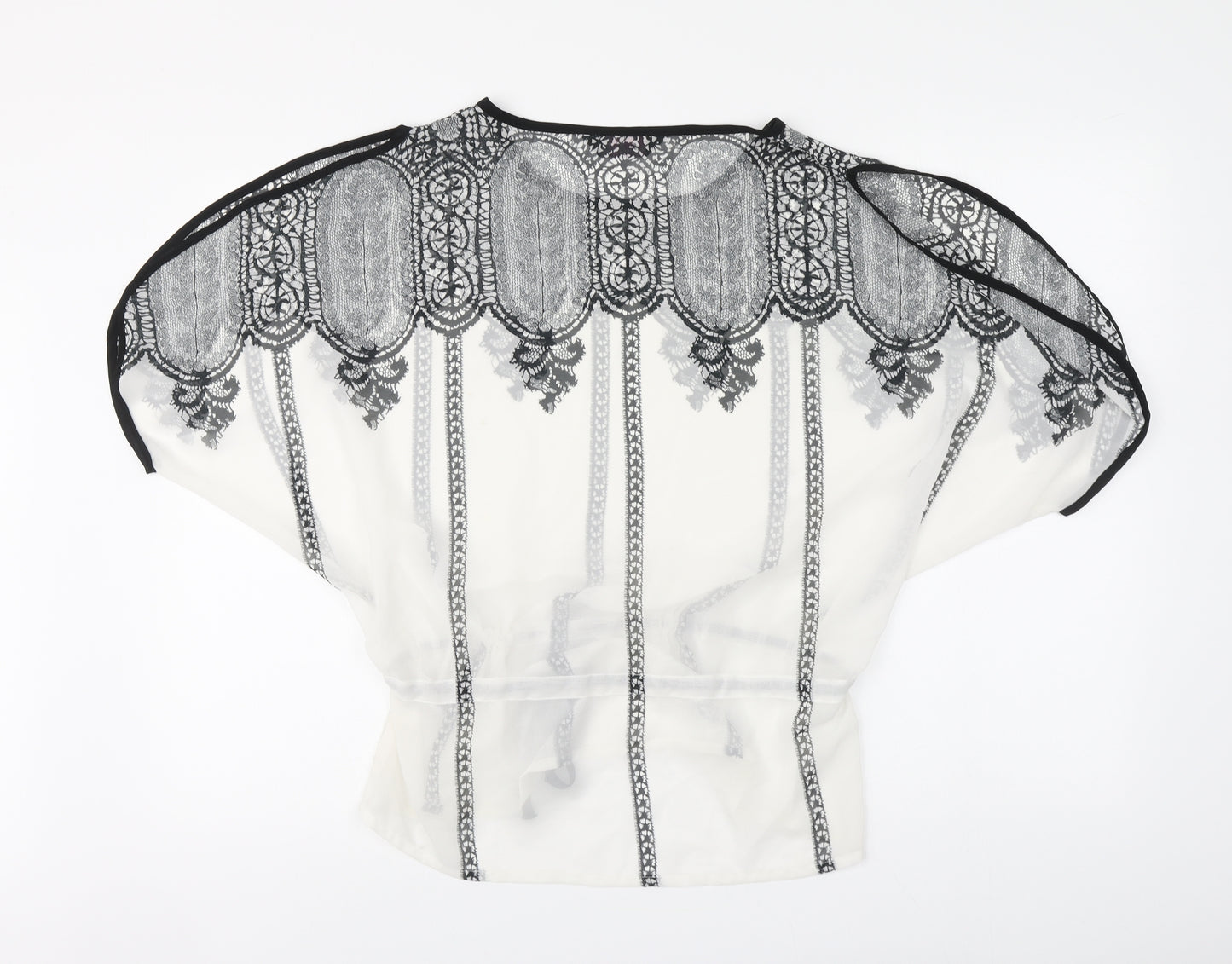 Savida Womens White Geometric Polyester Basic Blouse Size 8 Round Neck