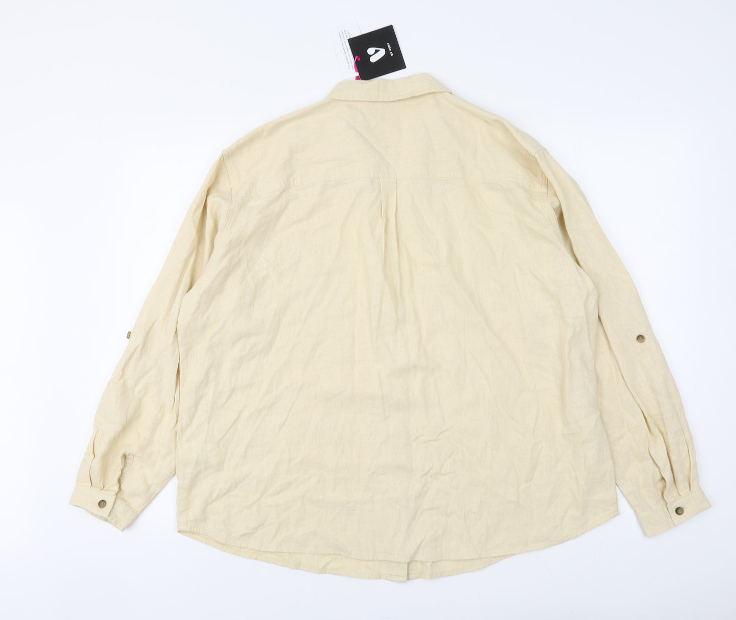 Very Womens Beige Linen Basic Button-Up Size 16 V-Neck