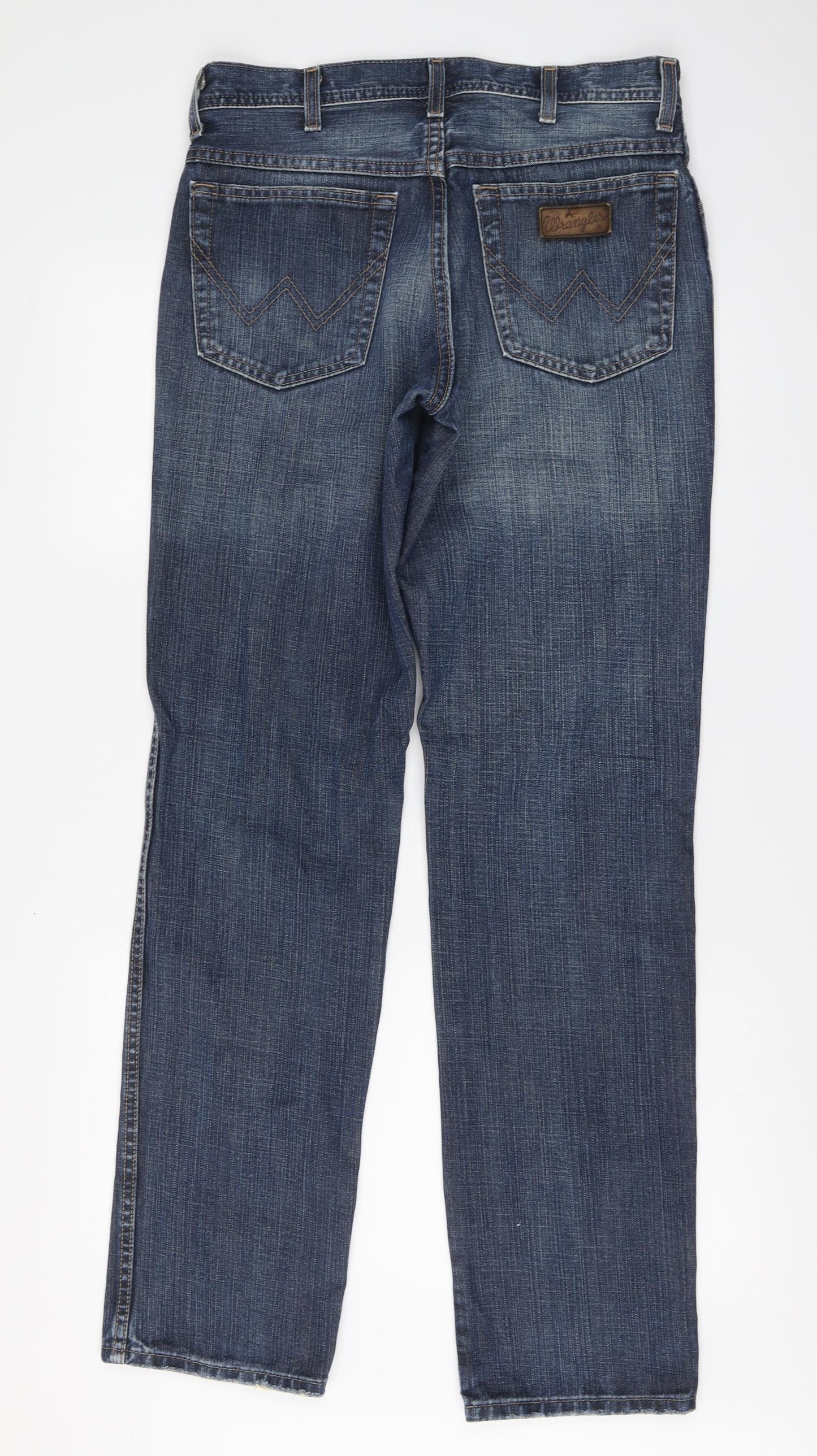 Wrangler Mens Blue Cotton Straight Jeans Size 32 in L34 in Regular Button