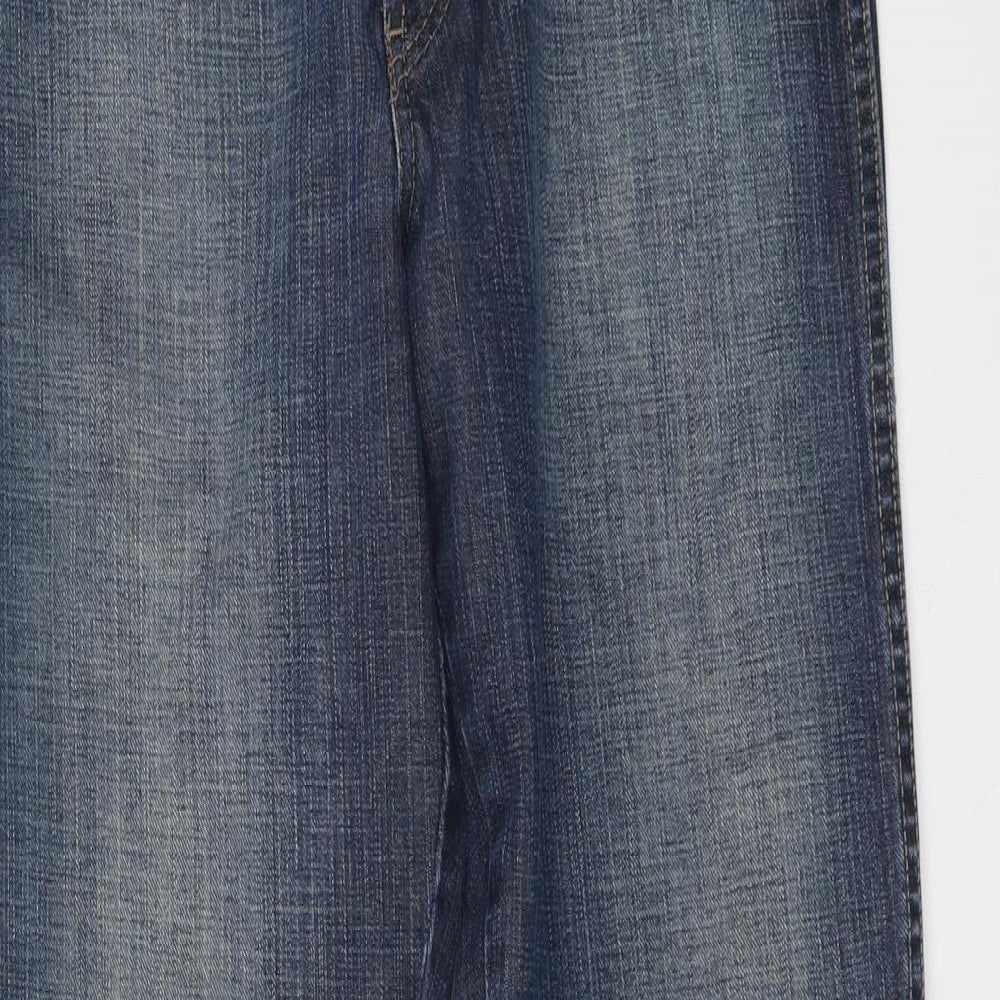 Wrangler Mens Blue Cotton Straight Jeans Size 32 in L34 in Regular Button