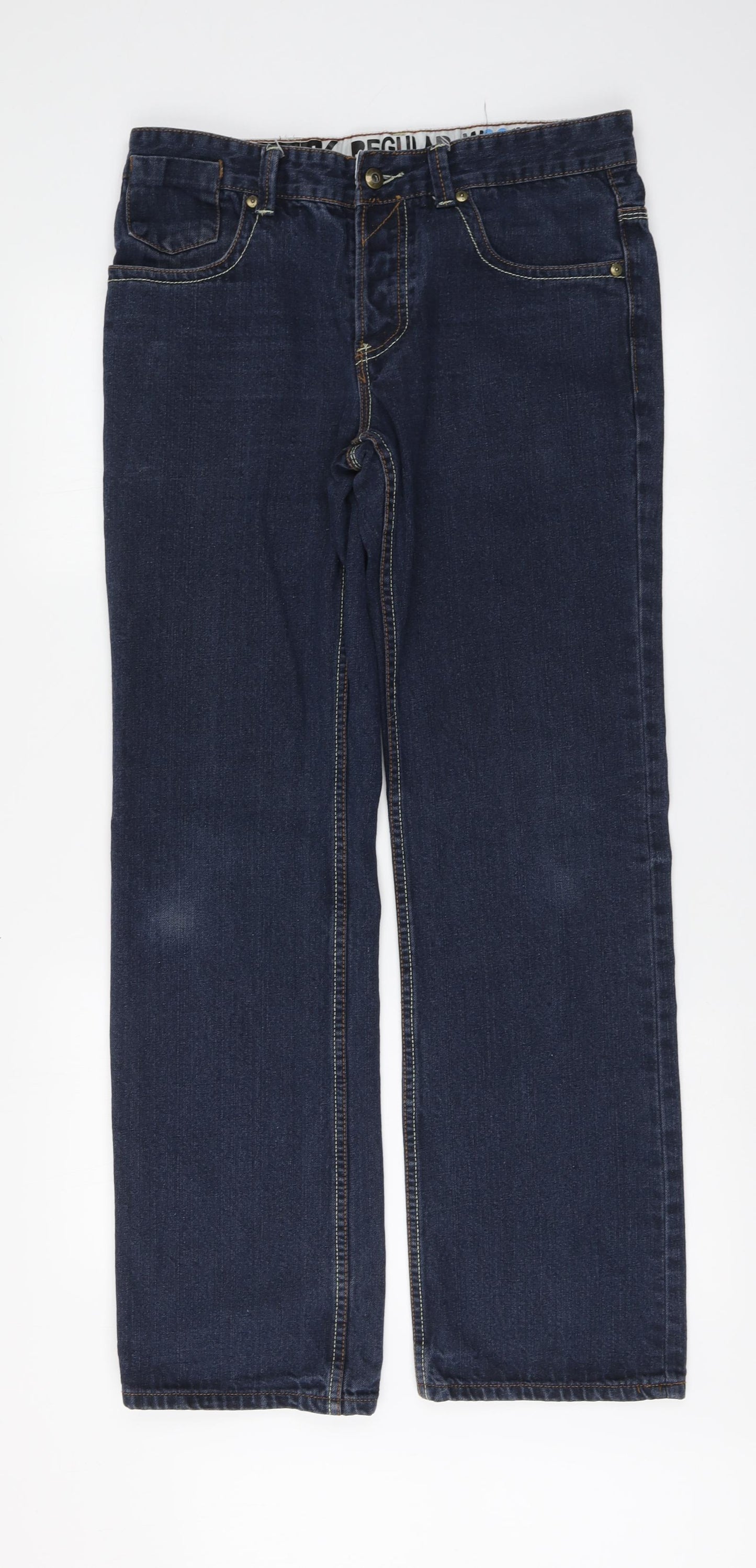Fcuk Mens Blue Cotton Straight Jeans Size 32 L32 in Regular Button
