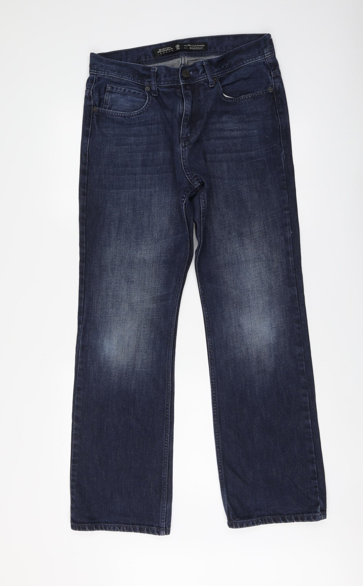 Burton Menswear Mens Blue Cotton Bootcut Jeans Size 32 L32 in Regular Button