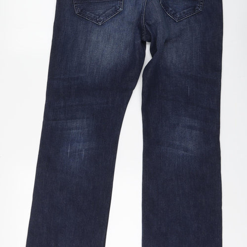 Burton Menswear Mens Blue Cotton Bootcut Jeans Size 32 L32 in Regular Button