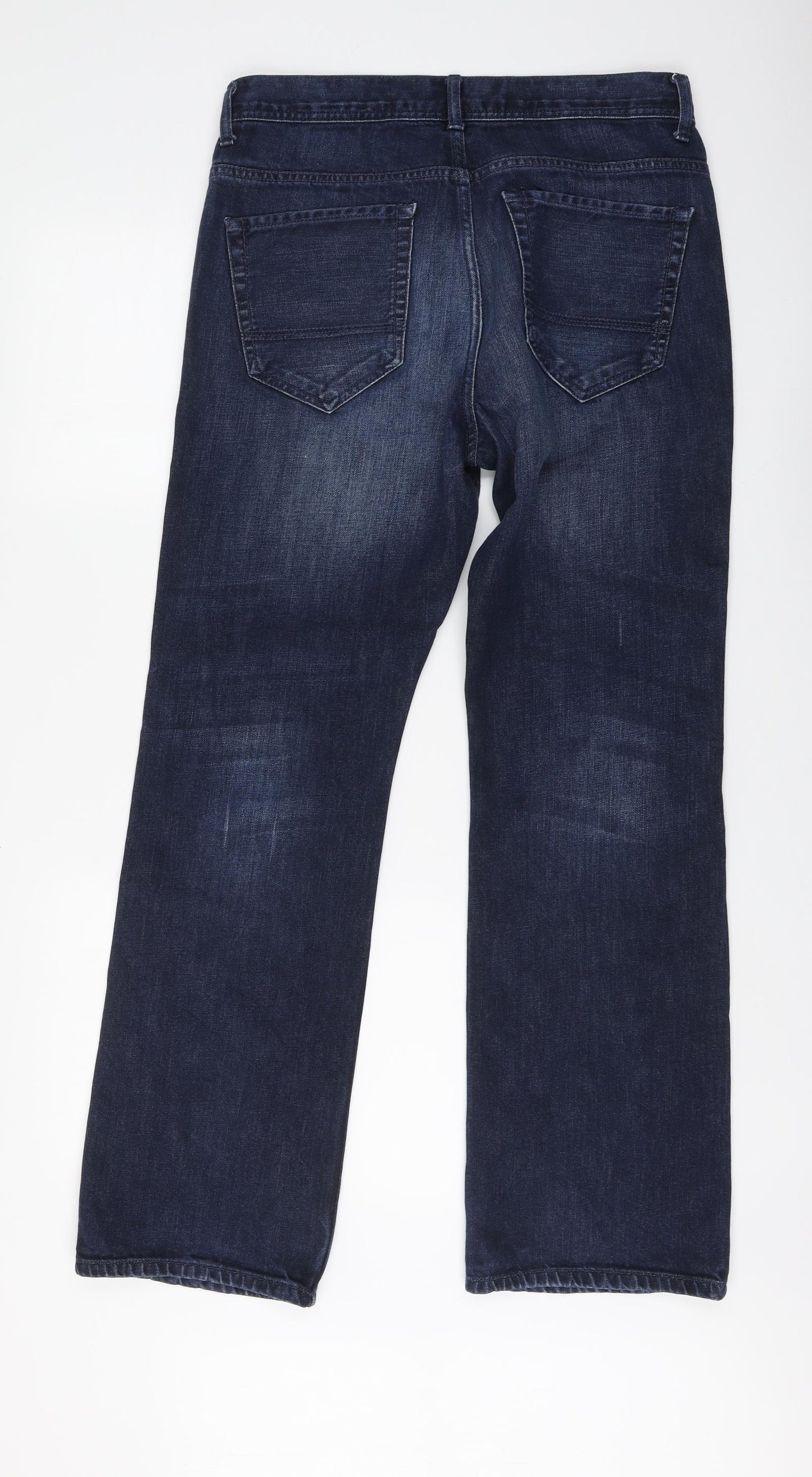 Burton Menswear Mens Blue Cotton Bootcut Jeans Size 32 L32 in Regular Button