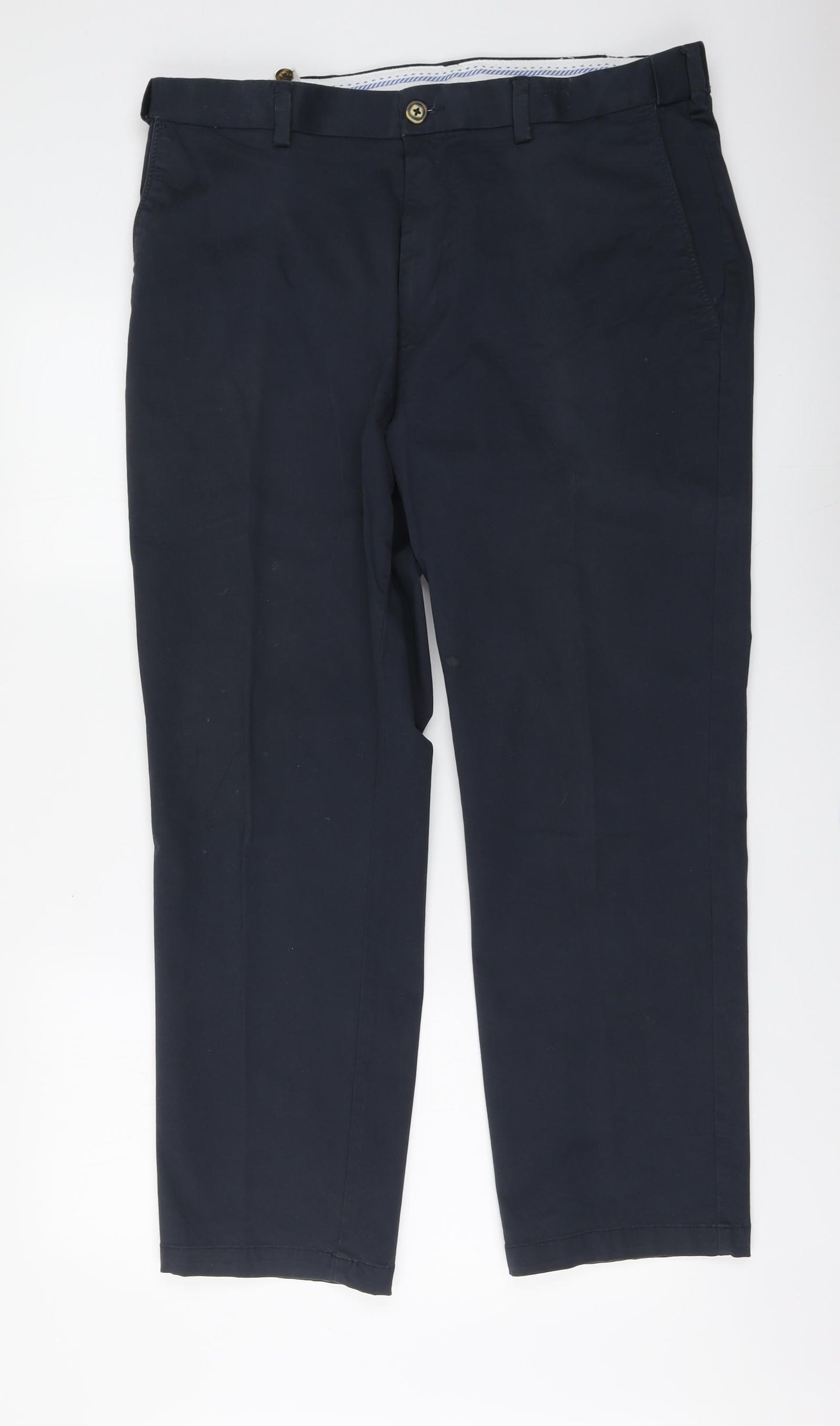 Dunnes Stores Mens Blue Cotton Chino Trousers Size 38 in L29 in Regular Button