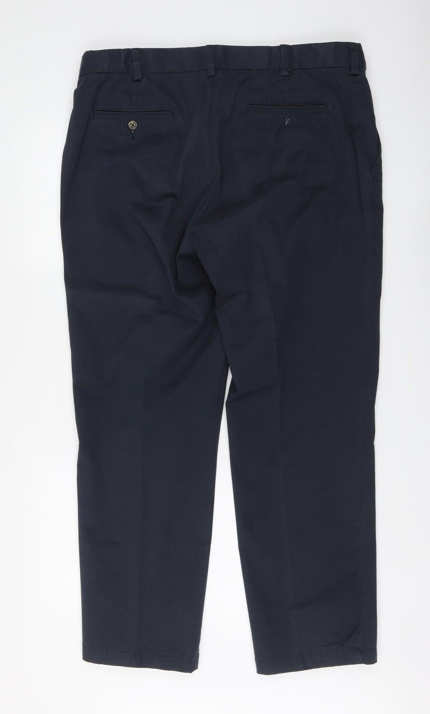 Dunnes Stores Mens Blue Cotton Chino Trousers Size 38 in L29 in Regular Button