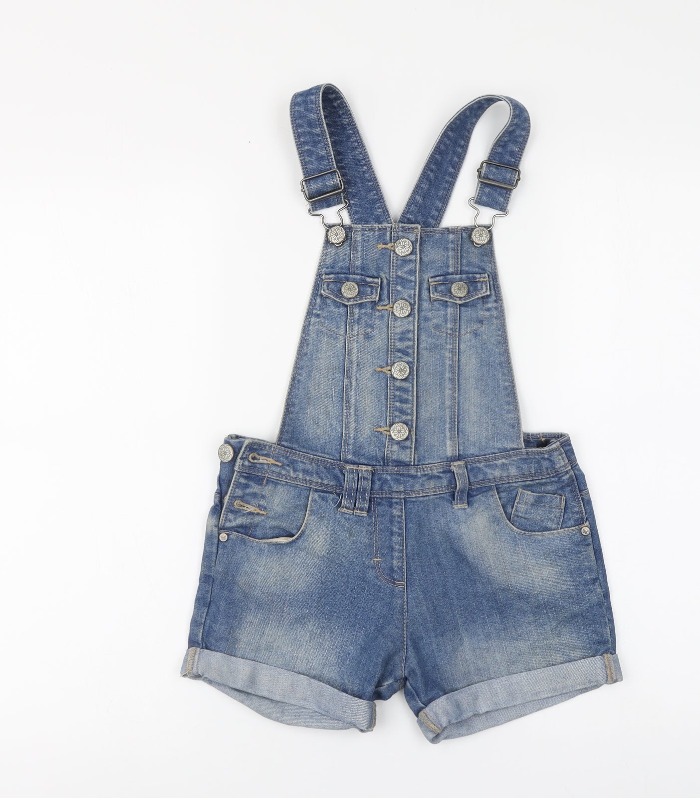 NEXT Girls Blue Cotton Dungaree Shorts Shorts Size 7 Years Regular