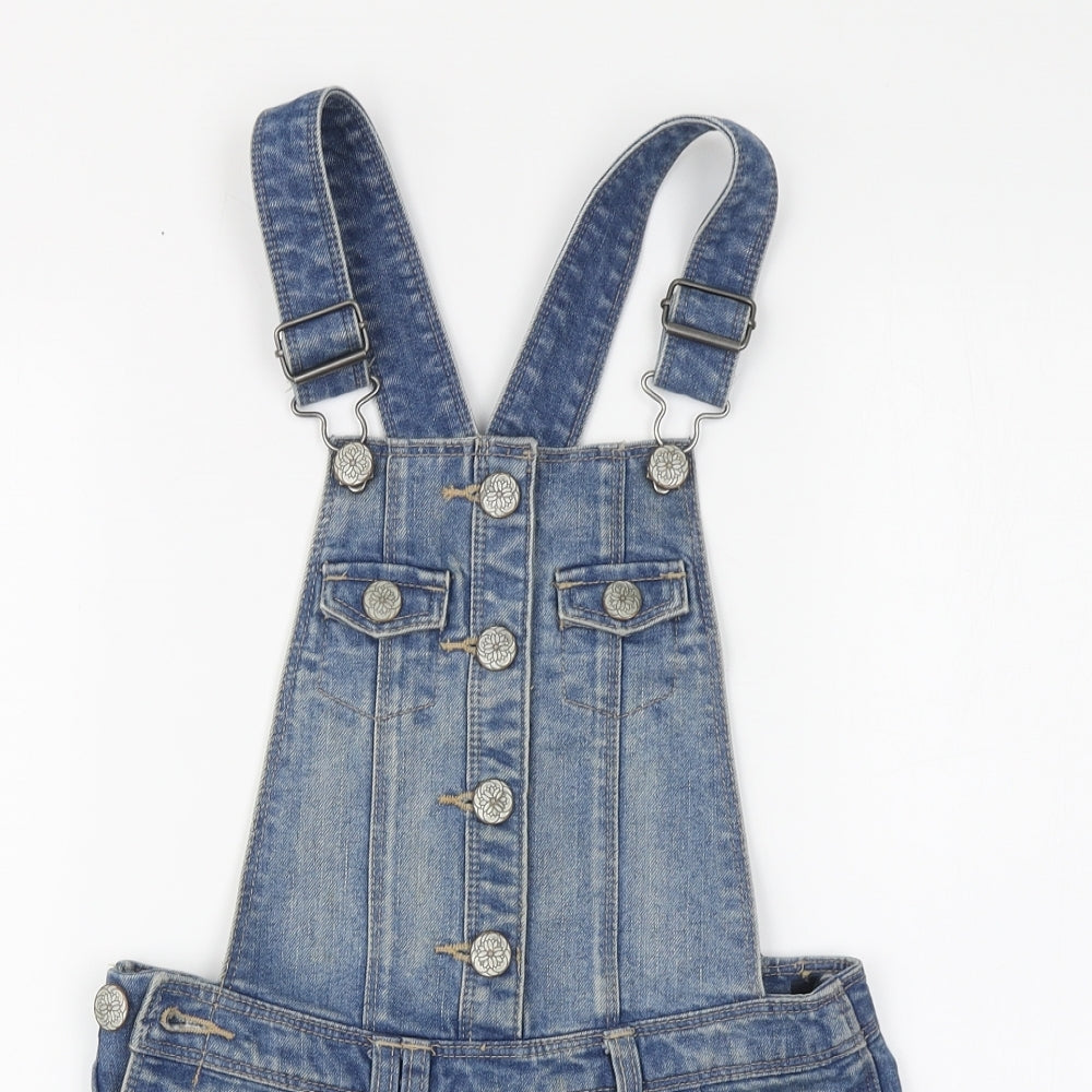 NEXT Girls Blue Cotton Dungaree Shorts Shorts Size 7 Years Regular