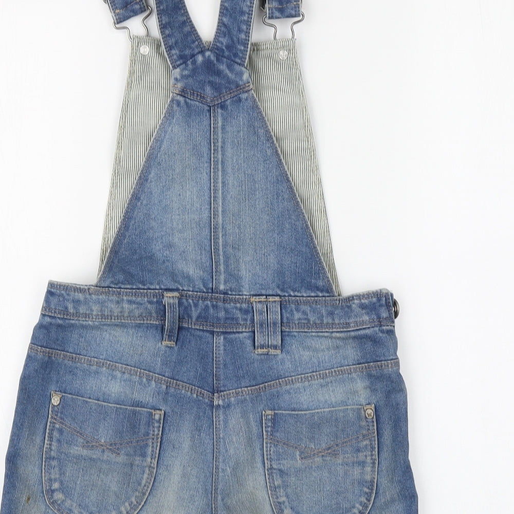 NEXT Girls Blue Cotton Dungaree Shorts Shorts Size 7 Years Regular