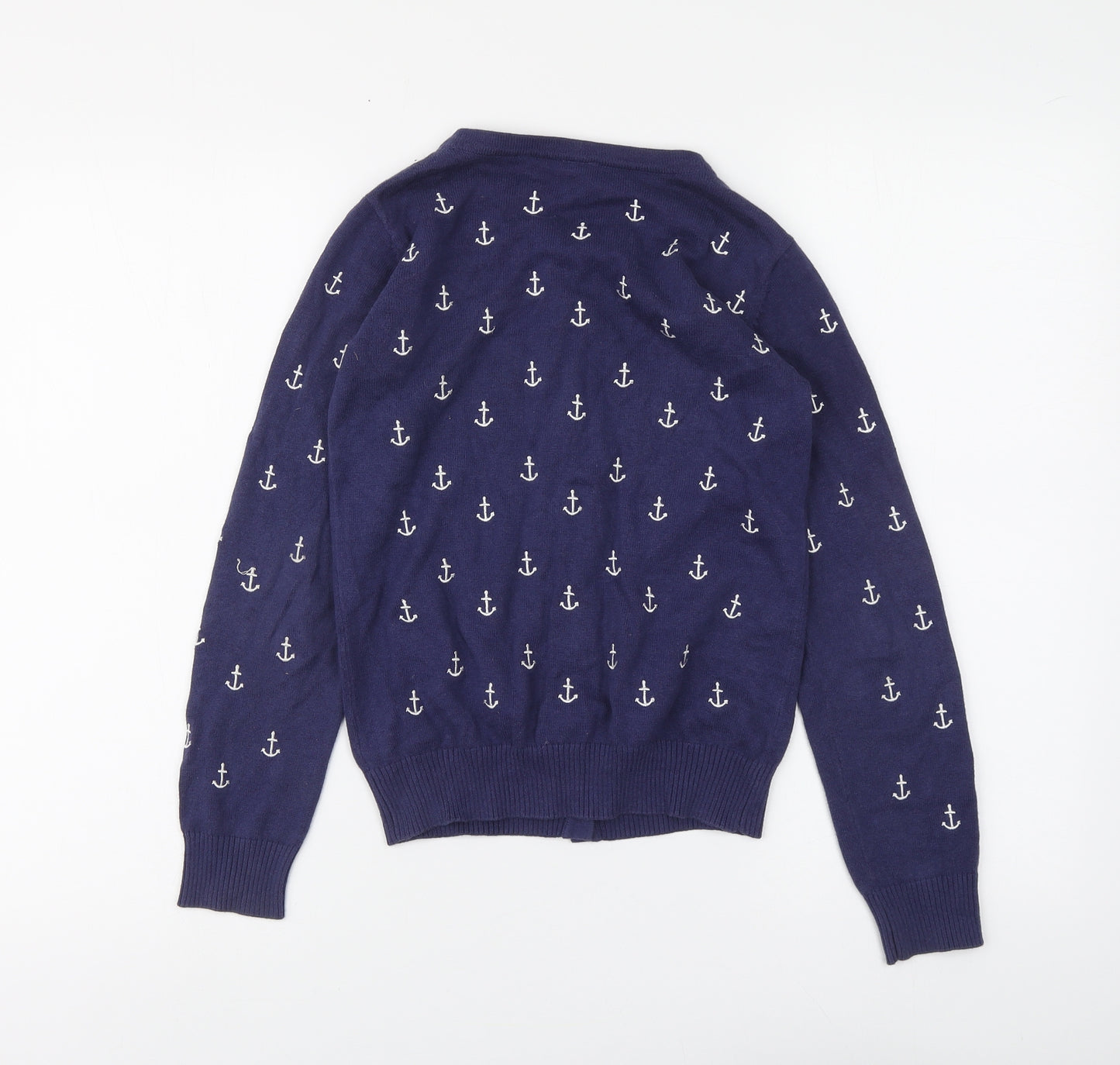 TU Girls Blue Round Neck Geometric Cotton Cardigan Jumper Size 10 Years Button