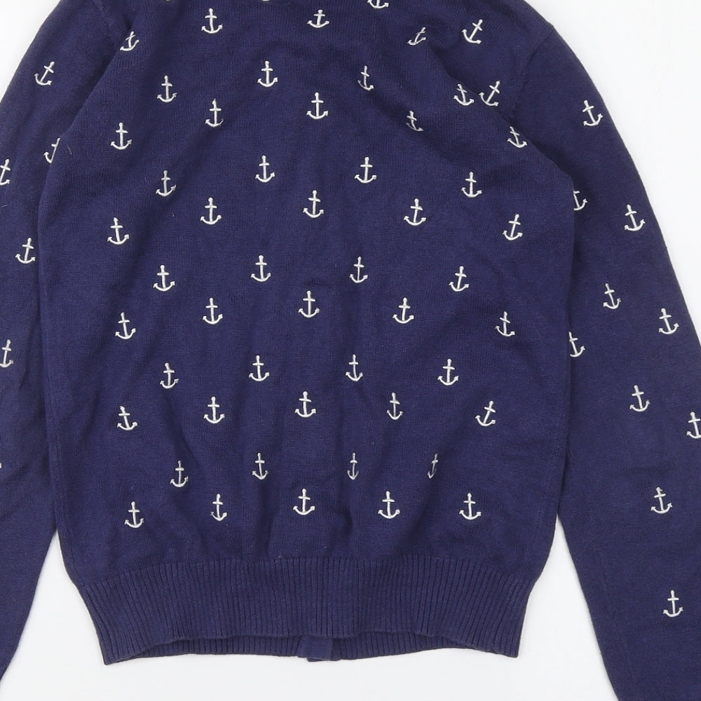 TU Girls Blue Round Neck Geometric Cotton Cardigan Jumper Size 10 Years Button
