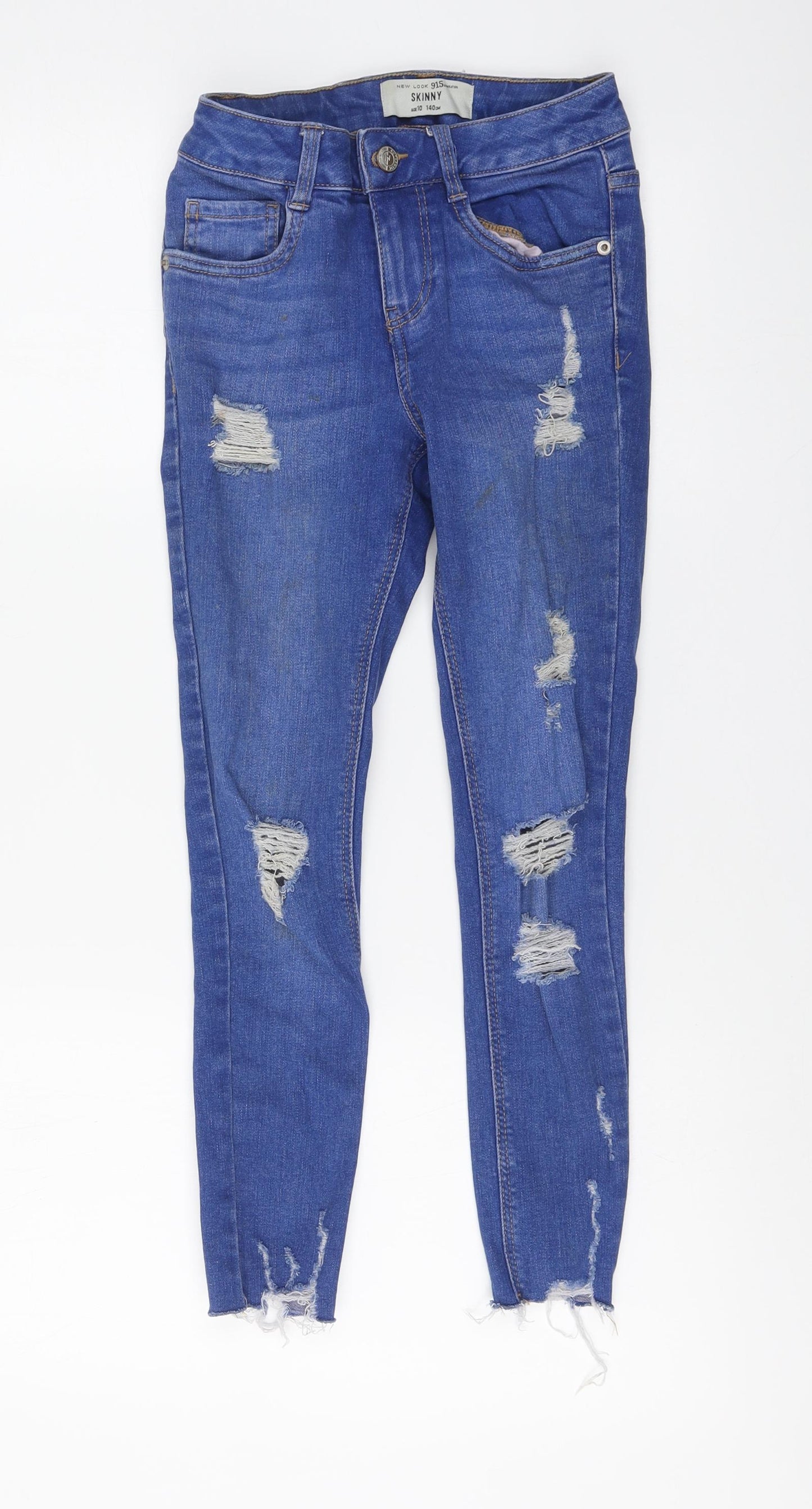 New Look Girls Blue Cotton Skinny Jeans Size 10 Years Regular Button