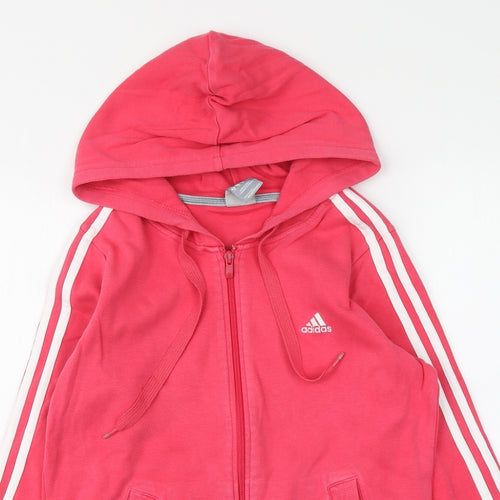 adidas Girls Pink Cotton Full Zip Hoodie Size 14 Years Zip
