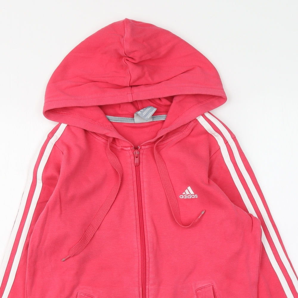 adidas Girls Pink Cotton Full Zip Hoodie Size 14 Years Zip