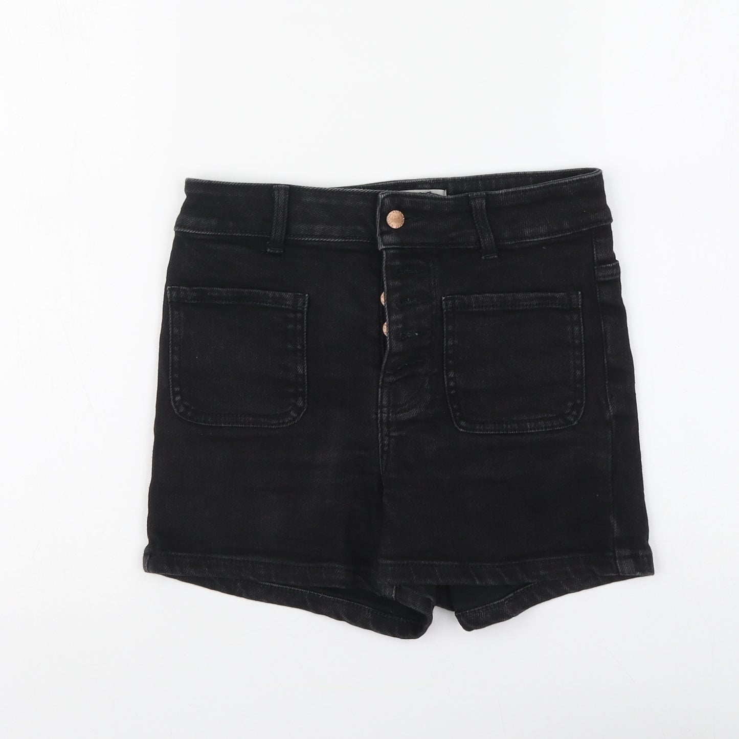 New Look Girls Black Cotton Cut-Off Shorts Size 13 Years Regular Drawstring