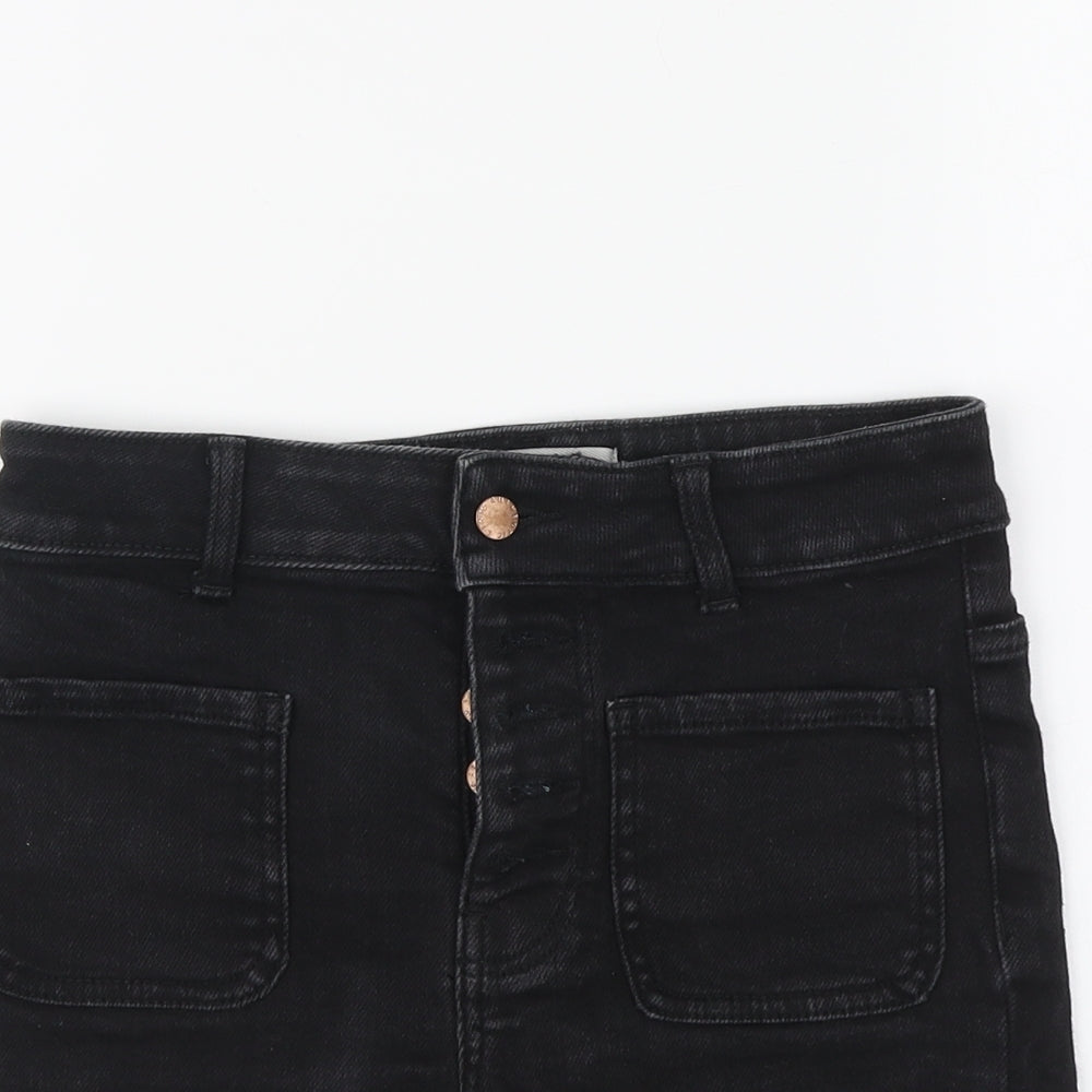 New Look Girls Black Cotton Cut-Off Shorts Size 13 Years Regular Drawstring