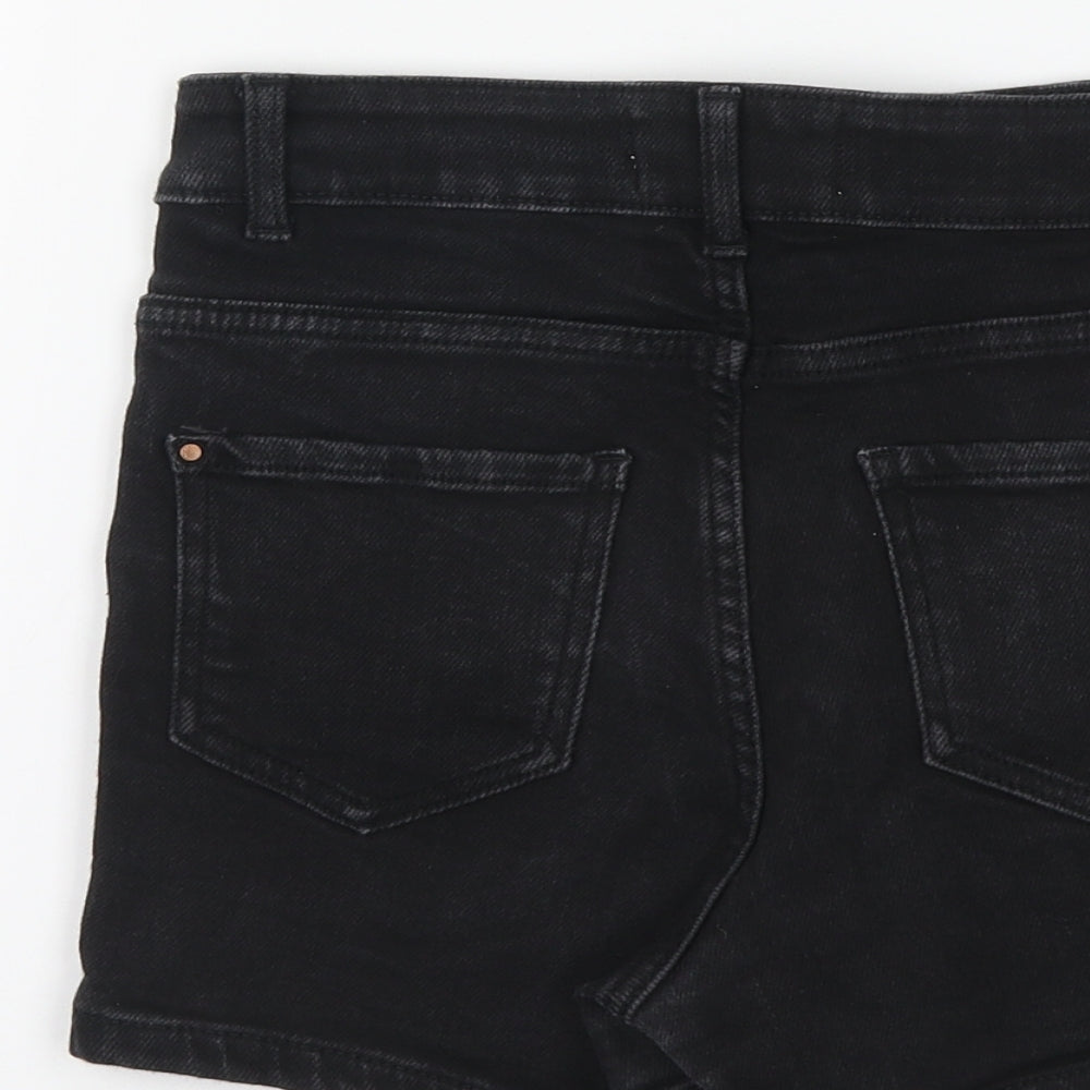 New Look Girls Black Cotton Cut-Off Shorts Size 13 Years Regular Drawstring