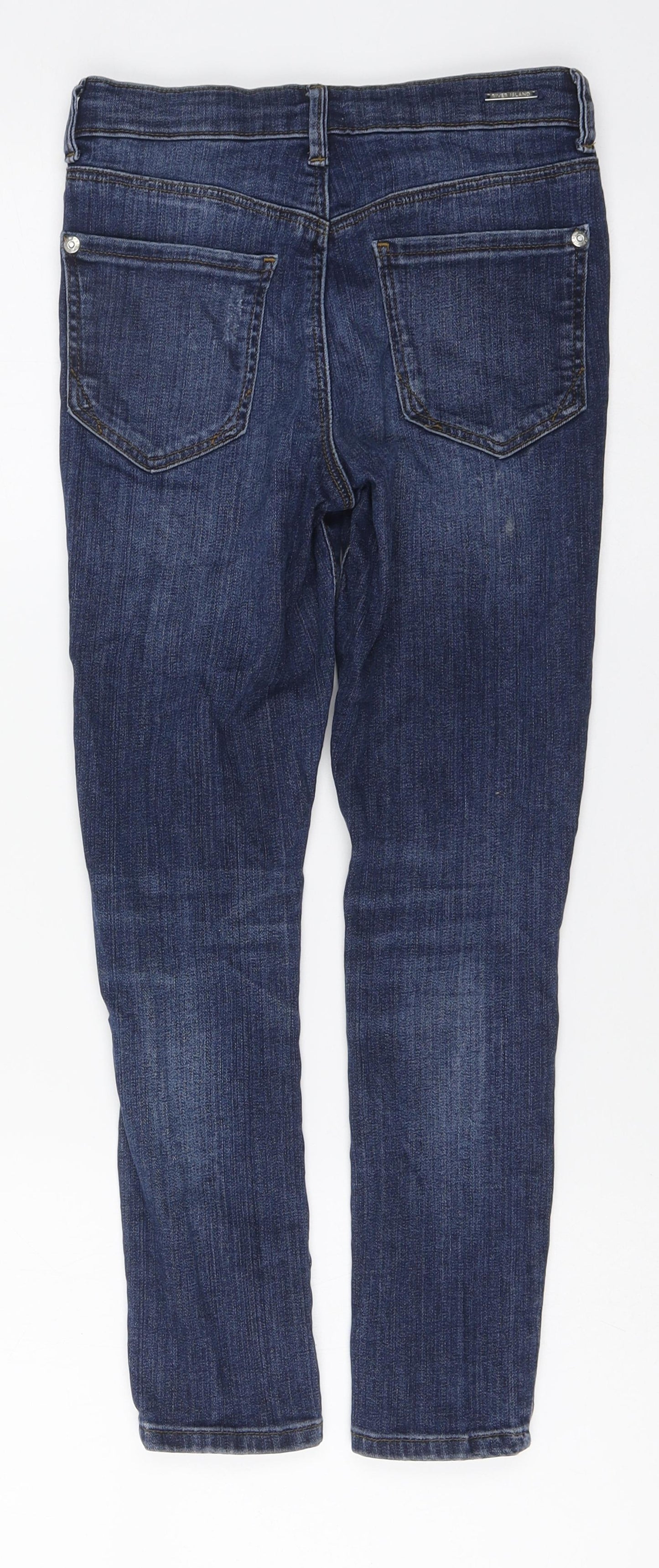 River Island Girls Blue Cotton Skinny Jeans Size 9 Years Regular Button - Distressed