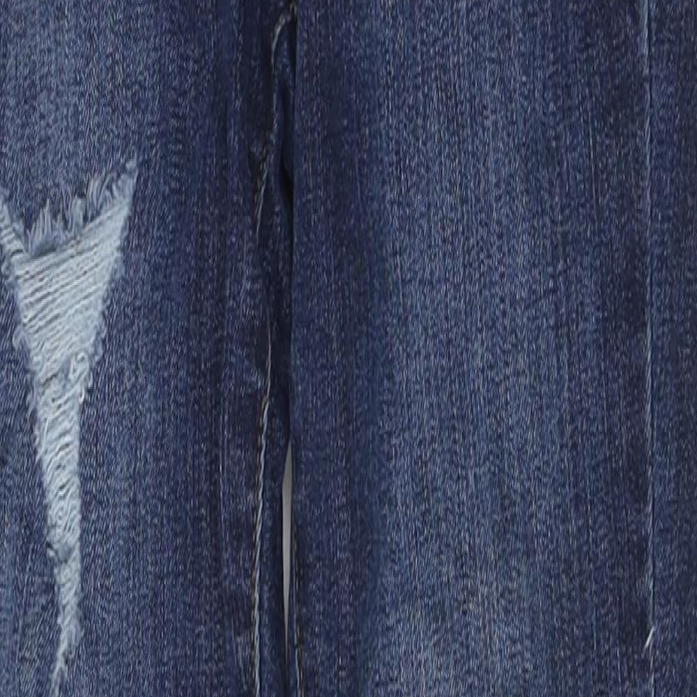 River Island Girls Blue Cotton Skinny Jeans Size 9 Years Regular Button - Distressed