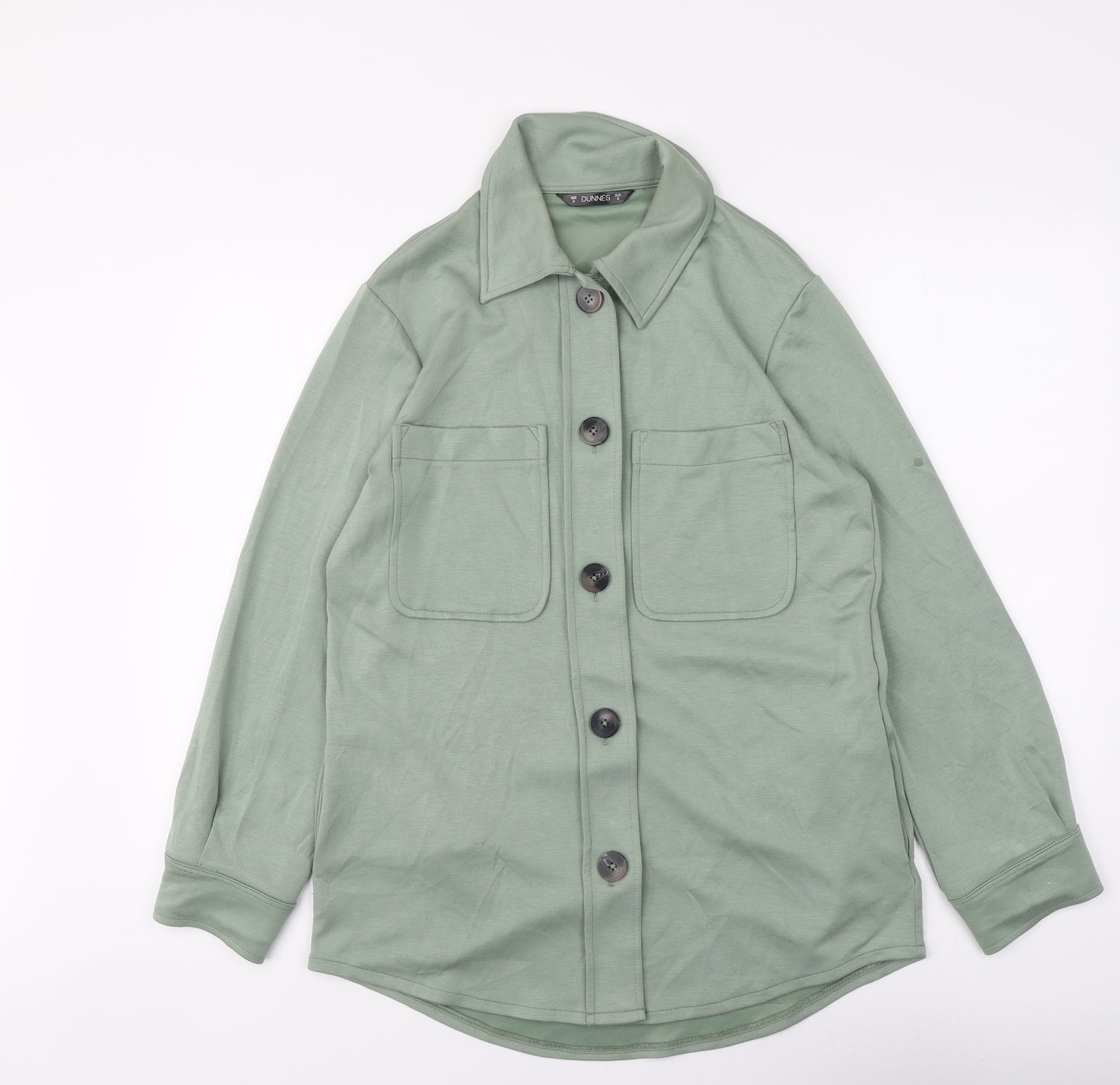 Dunnes Stores Womens Green Nylon Basic Button-Up Size S Collared