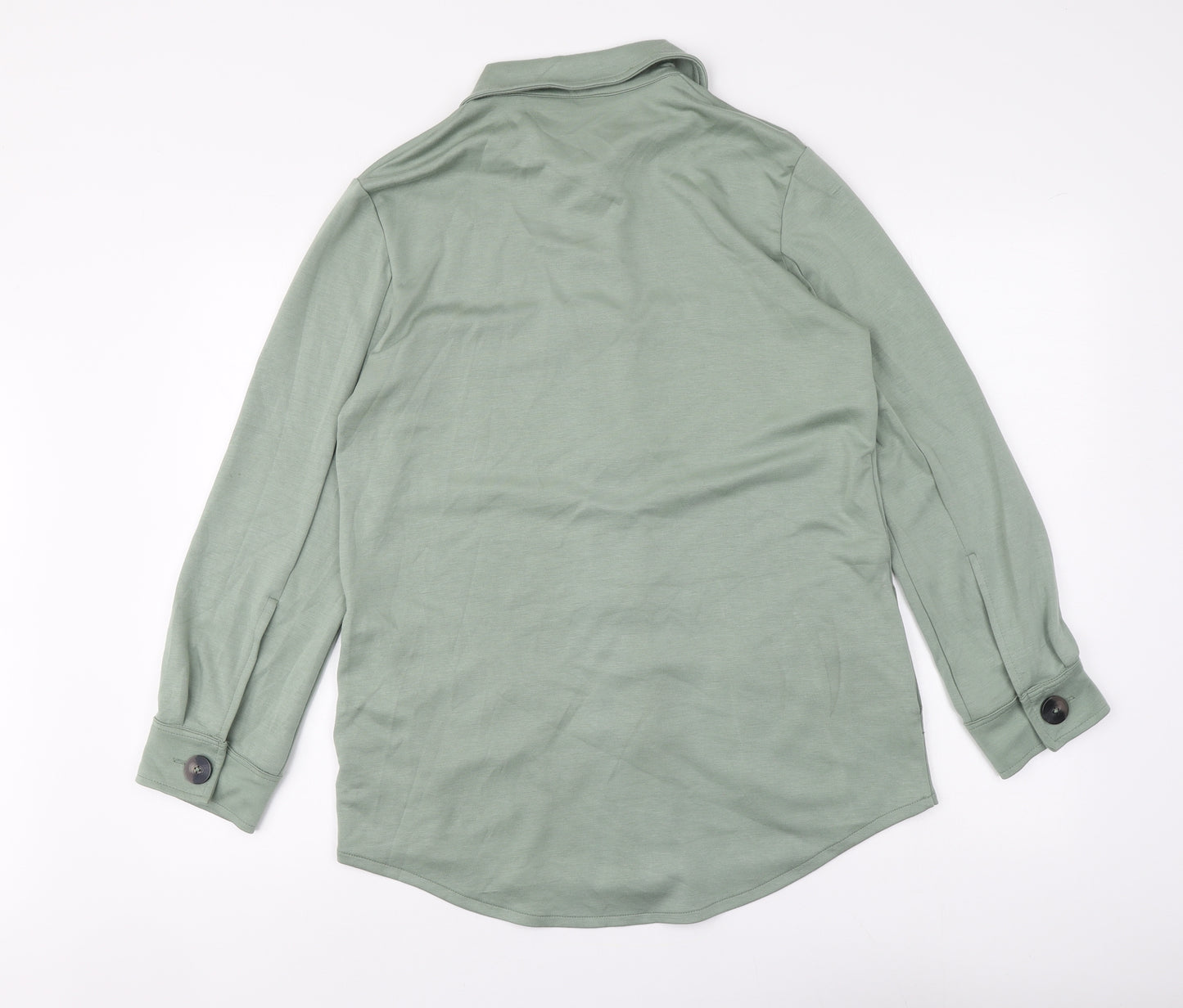 Dunnes Stores Womens Green Nylon Basic Button-Up Size S Collared