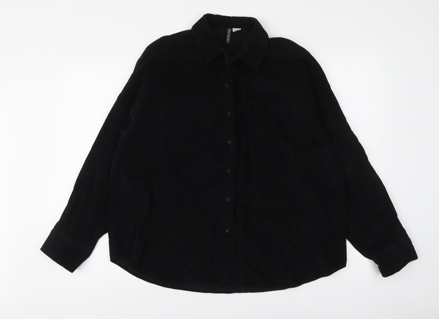 H&M Mens Black Cotton Button-Up Size S Collared Button