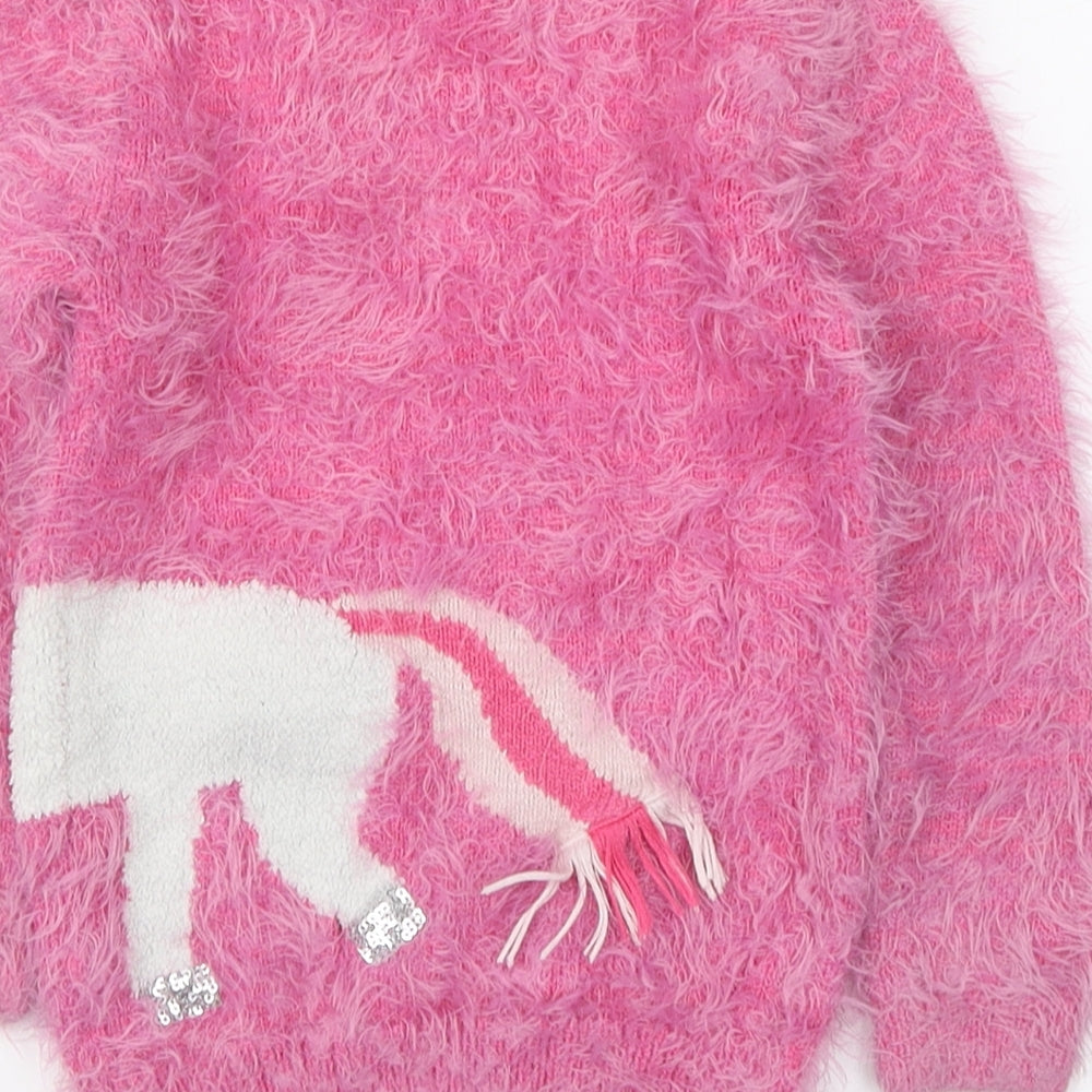 George Girls Pink Round Neck Polyamide Pullover Jumper Size 4-5 Years Pullover - Unicorn