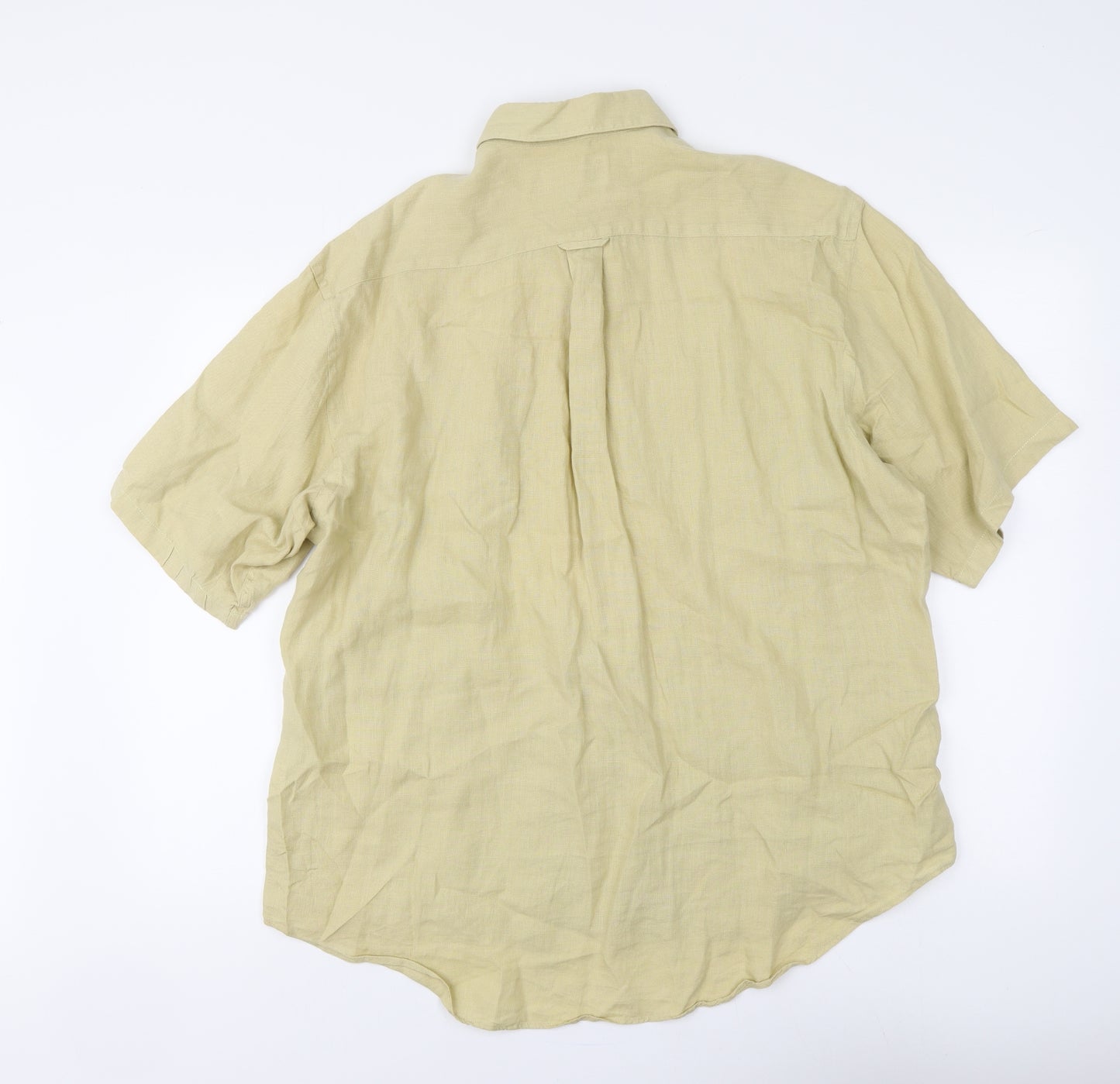 Mayfair Mens Beige Linen Button-Up Size L Collared Button