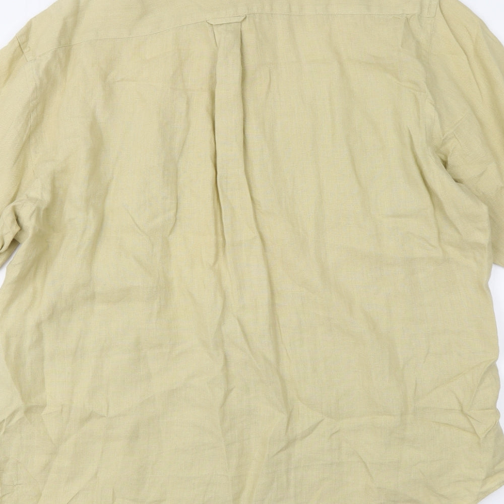 Mayfair Mens Beige Linen Button-Up Size L Collared Button