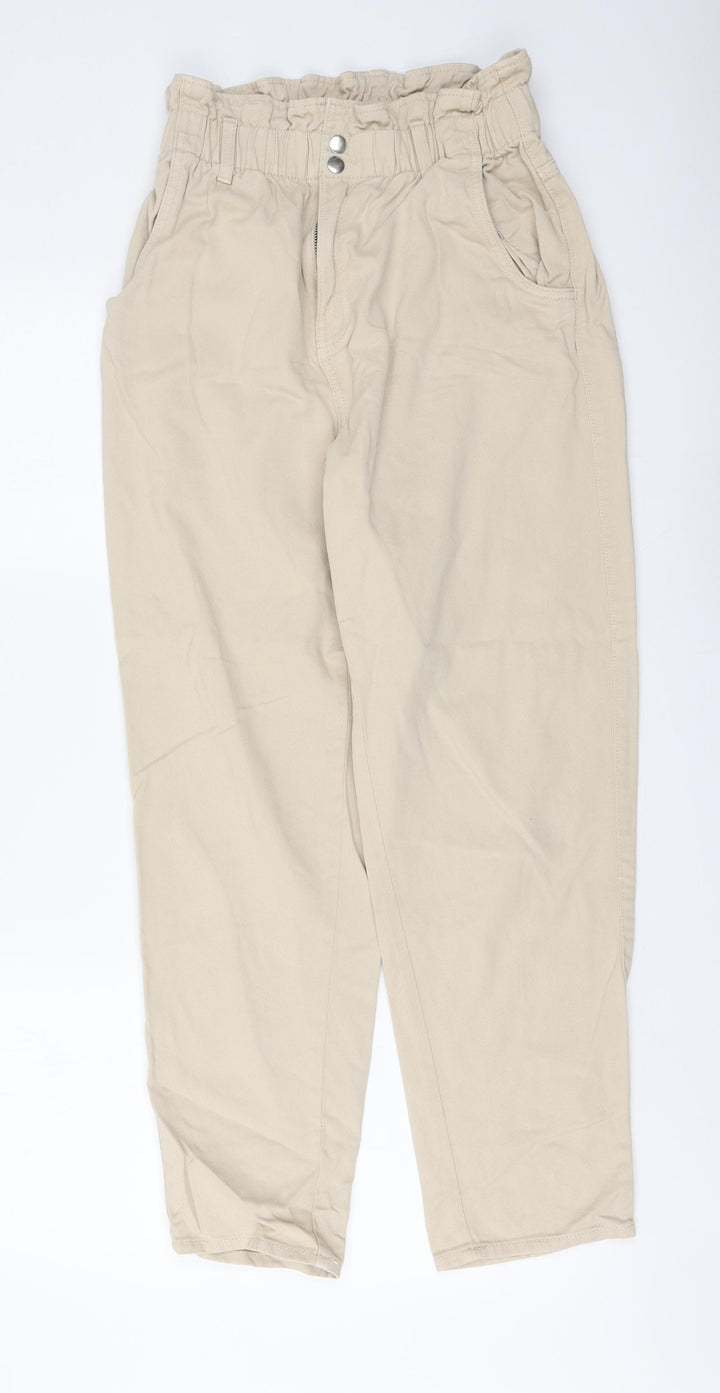 H&M Womens Beige Cotton Trousers Size S L27 in Regular Button