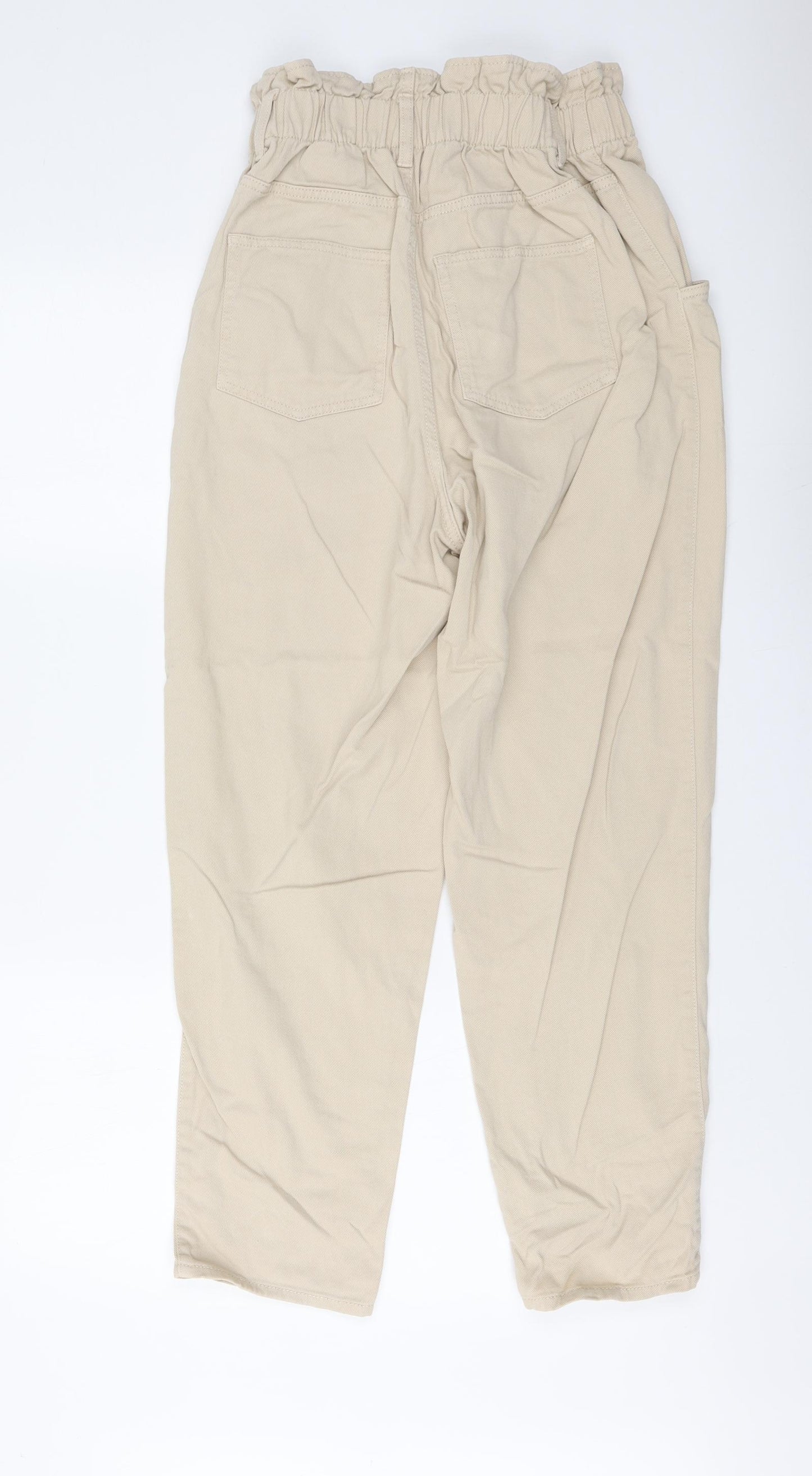 H&M Womens Beige Cotton Trousers Size S L27 in Regular Button