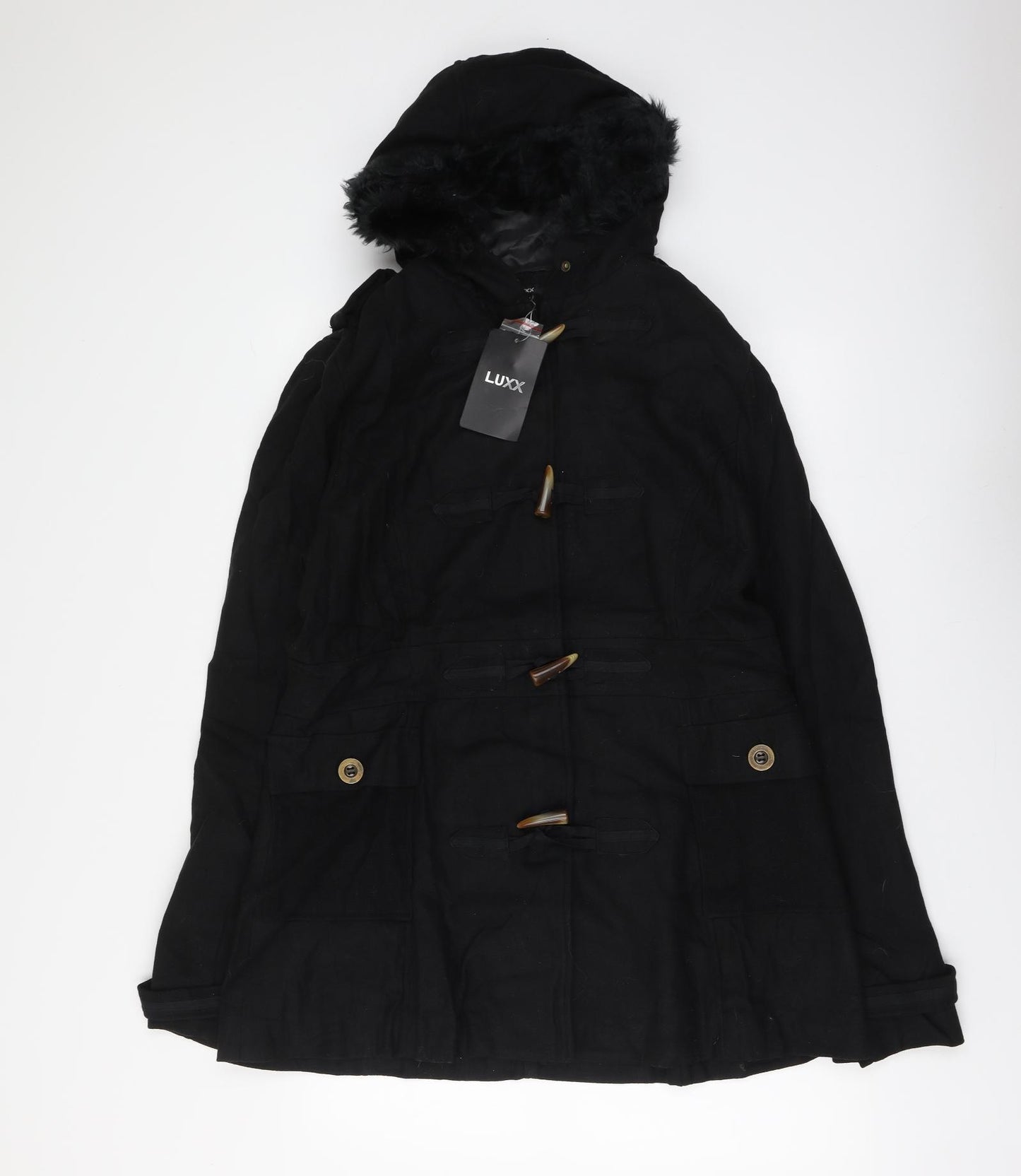 Luxx Womens Black Overcoat Coat Size XL Button