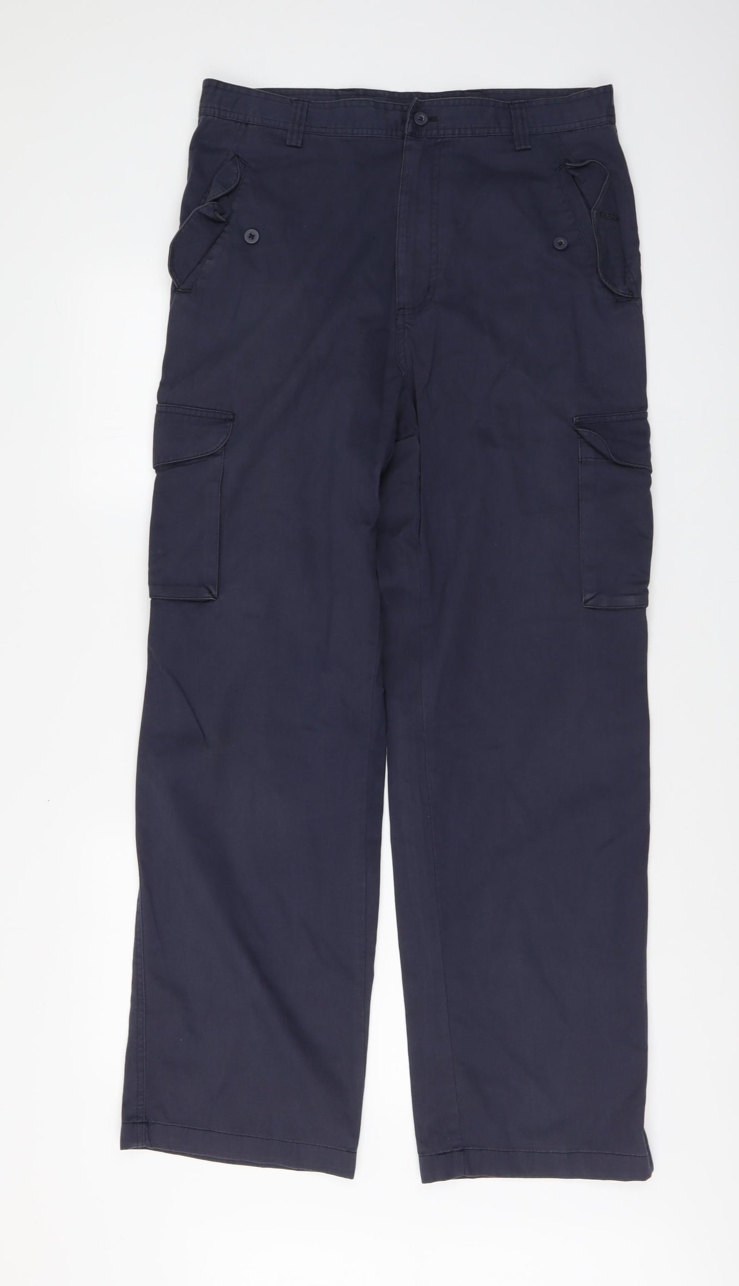 Peter Storm Mens Blue Cotton Cargo Trousers Size 34 L32 in Regular Button