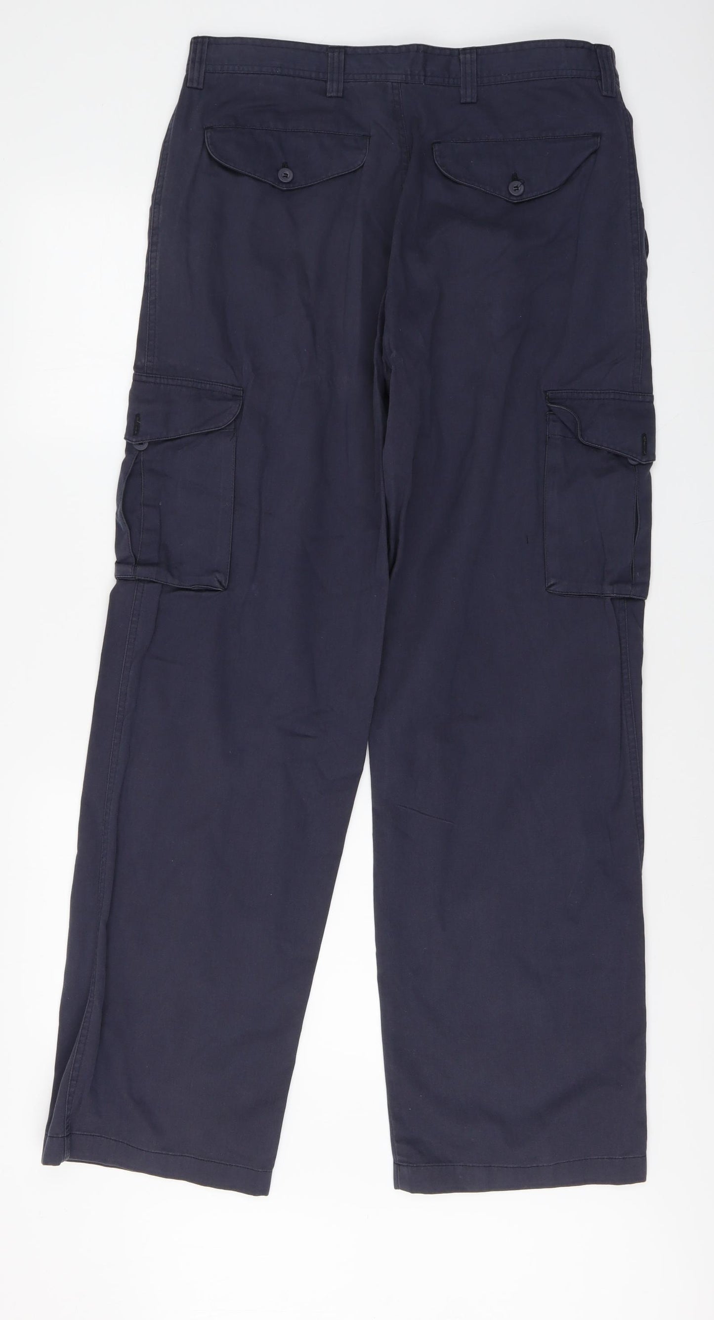 Peter Storm Mens Blue Cotton Cargo Trousers Size 34 L32 in Regular Button